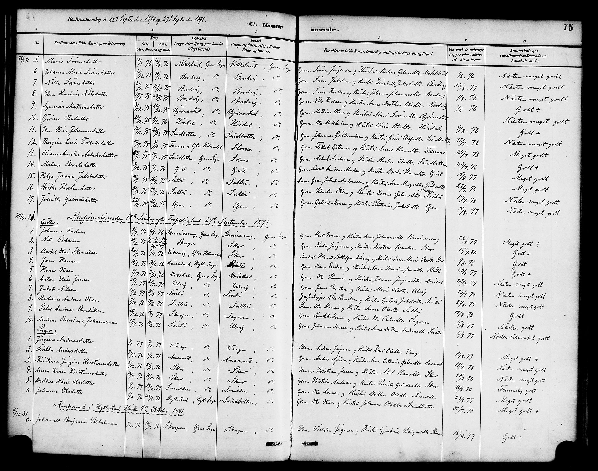 Hyllestad sokneprestembete, SAB/A-80401: Parish register (official) no. D 1, 1886-1905, p. 75