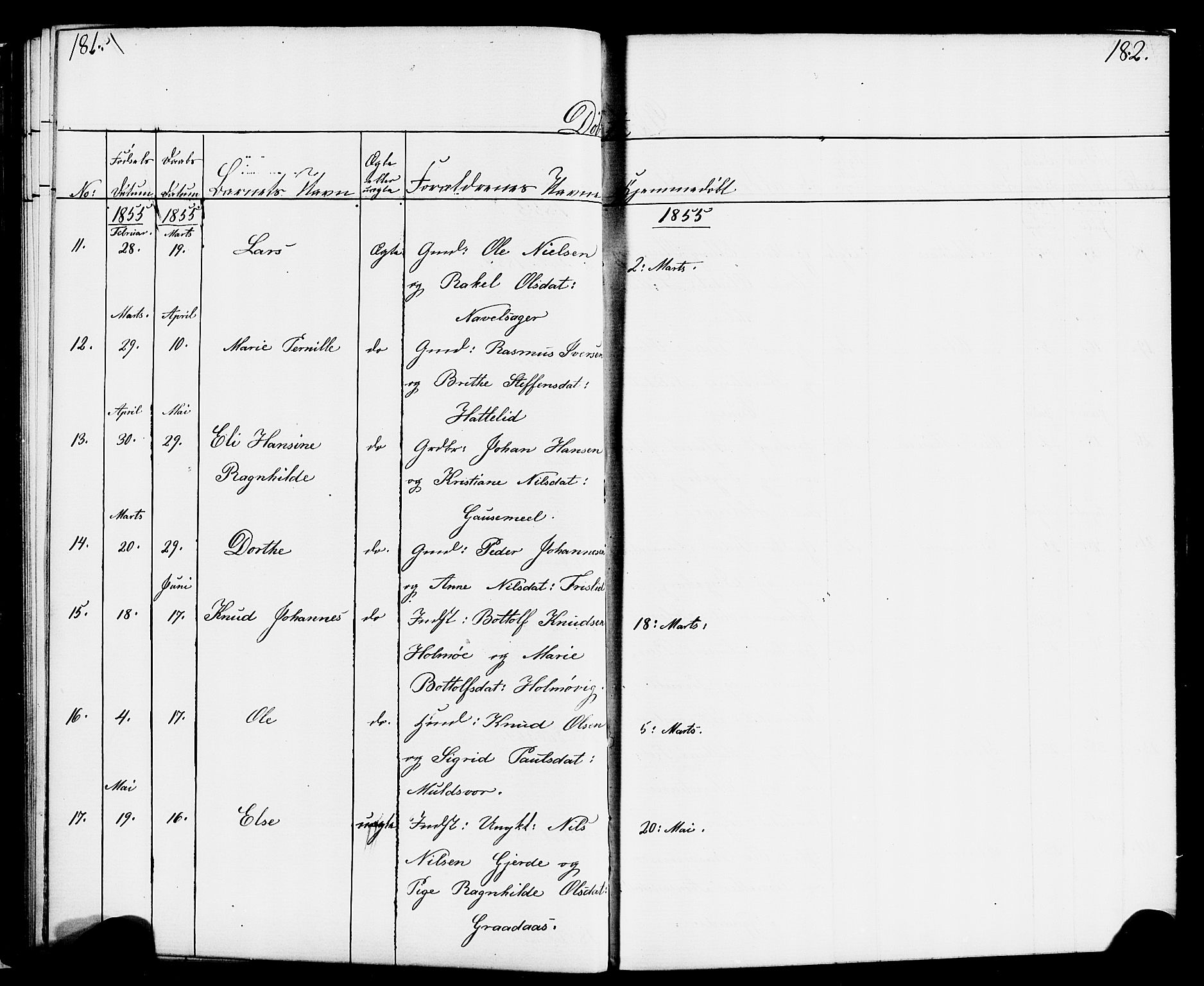 Hornindal sokneprestembete, AV/SAB-A-82401/H/Haa/Haaa/L0001: Parish register (official) no. A 1, 1837-1866, p. 182-183