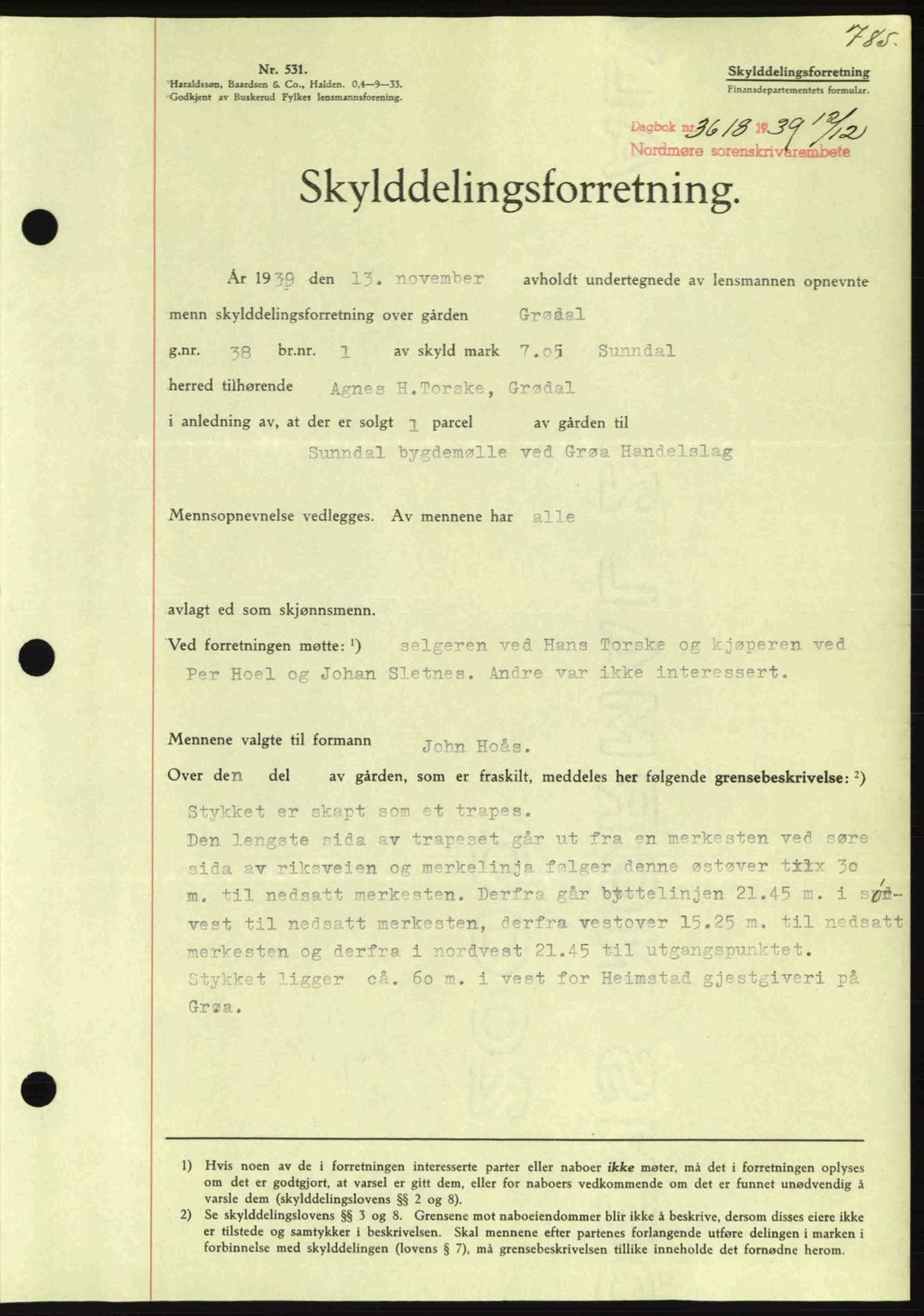 Nordmøre sorenskriveri, AV/SAT-A-4132/1/2/2Ca: Mortgage book no. A87, 1939-1940, Diary no: : 3618/1939