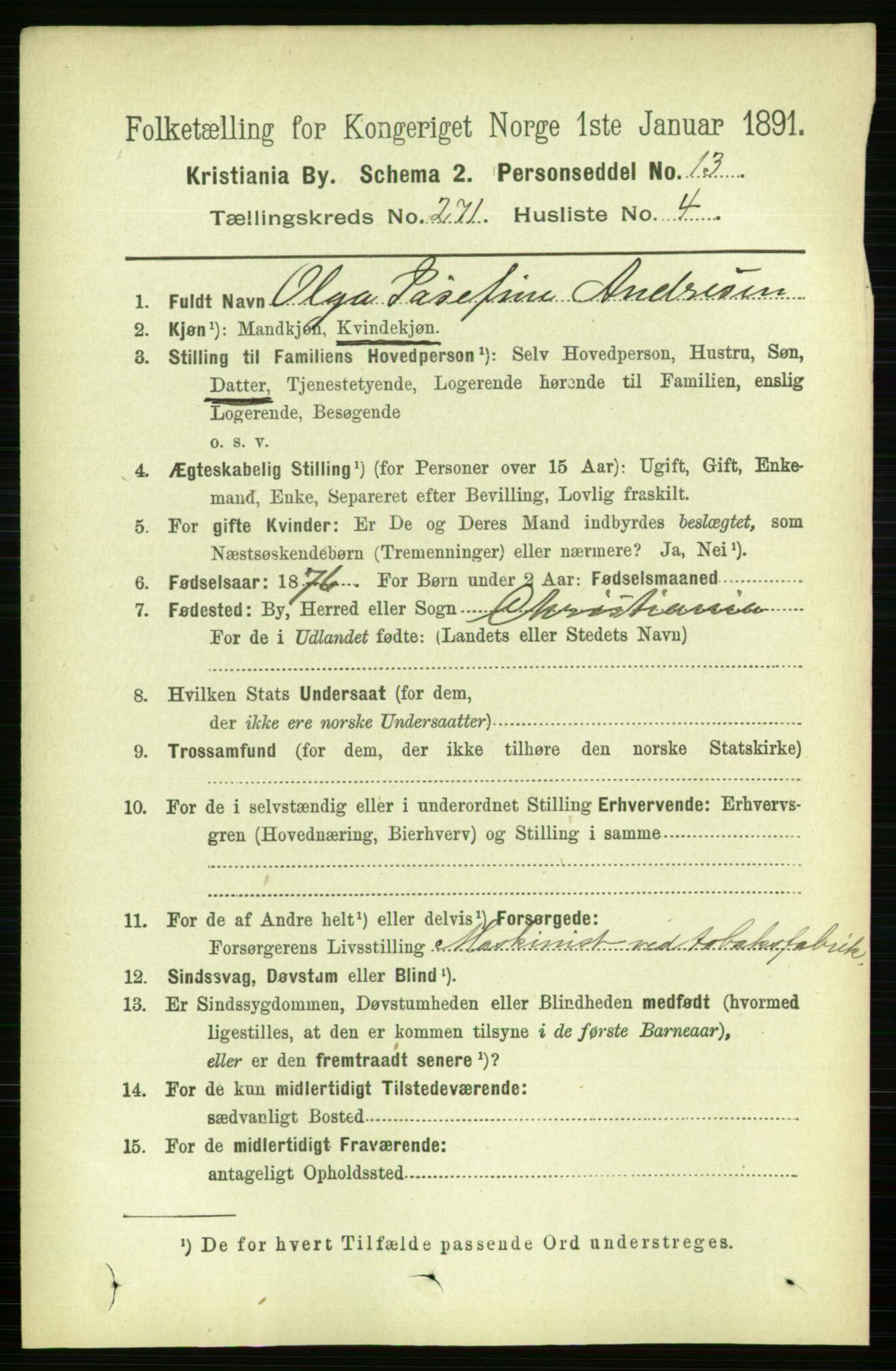 RA, 1891 census for 0301 Kristiania, 1891, p. 164691