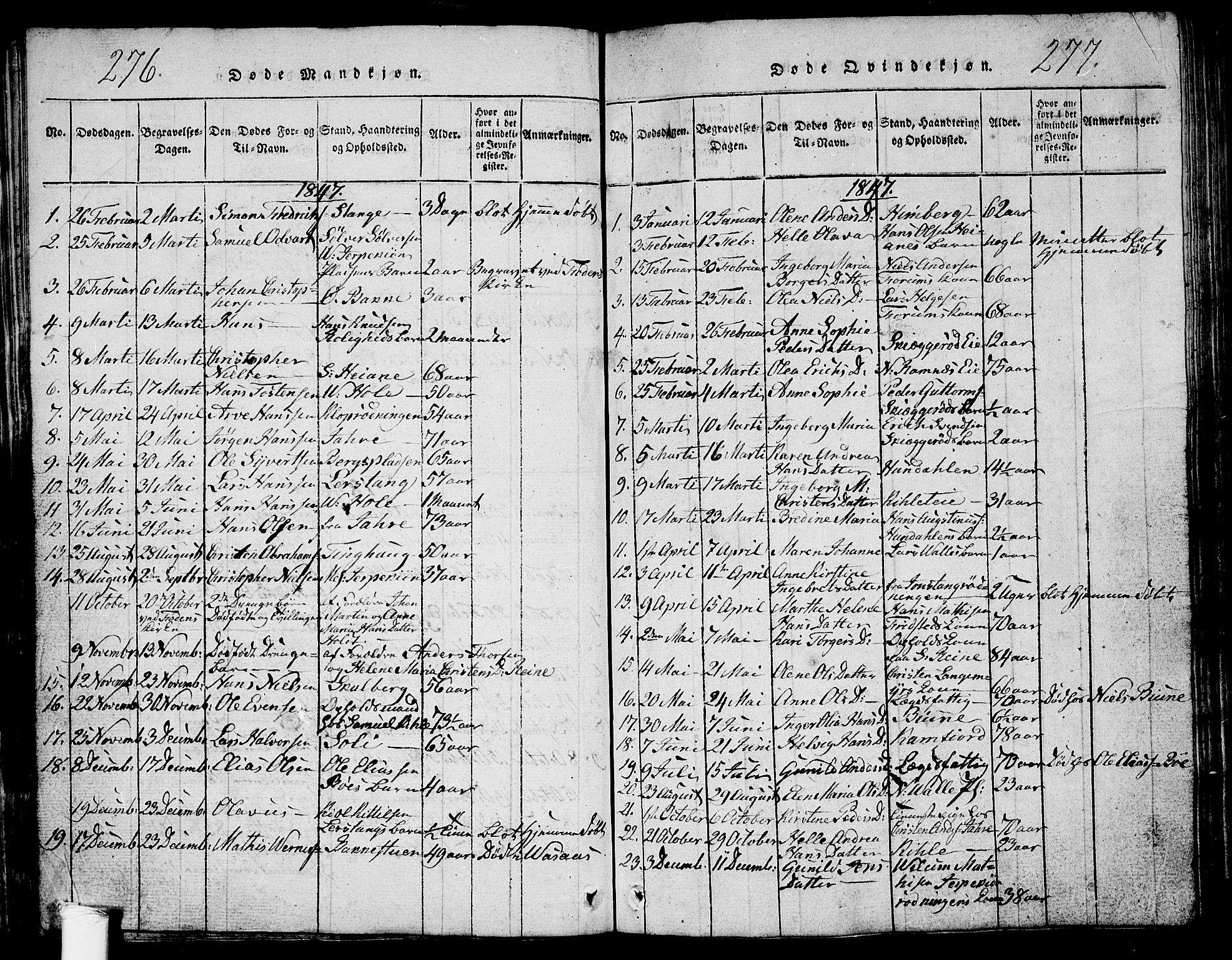 Ramnes kirkebøker, AV/SAKO-A-314/G/Ga/L0001: Parish register (copy) no. I 1, 1813-1847, p. 276-277