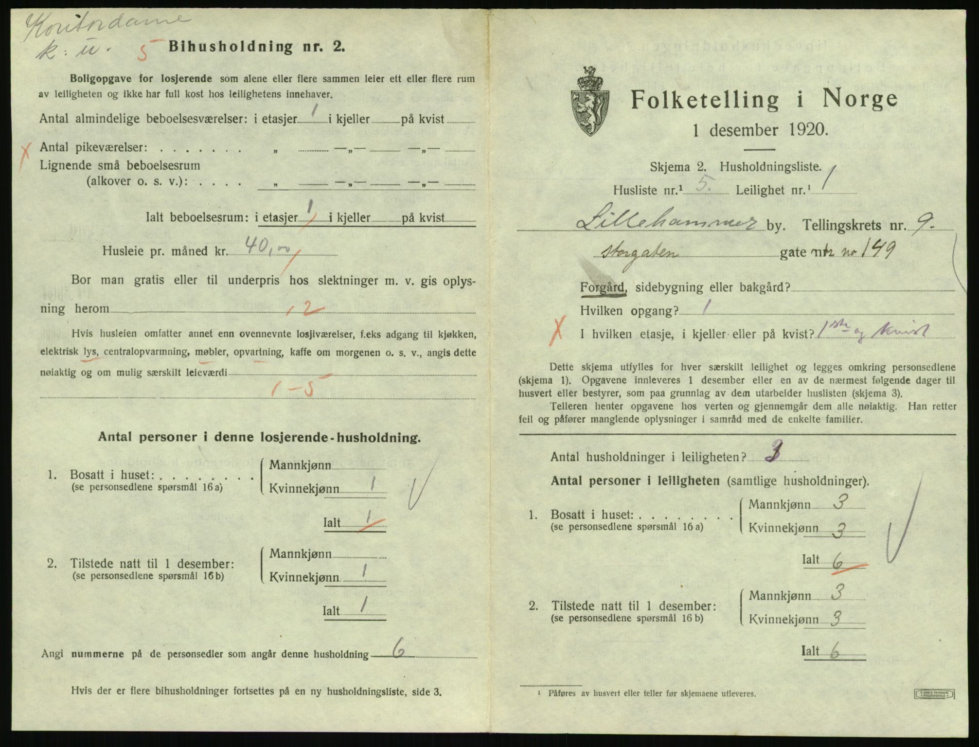 SAH, 1920 census for Lillehammer, 1920, p. 3062