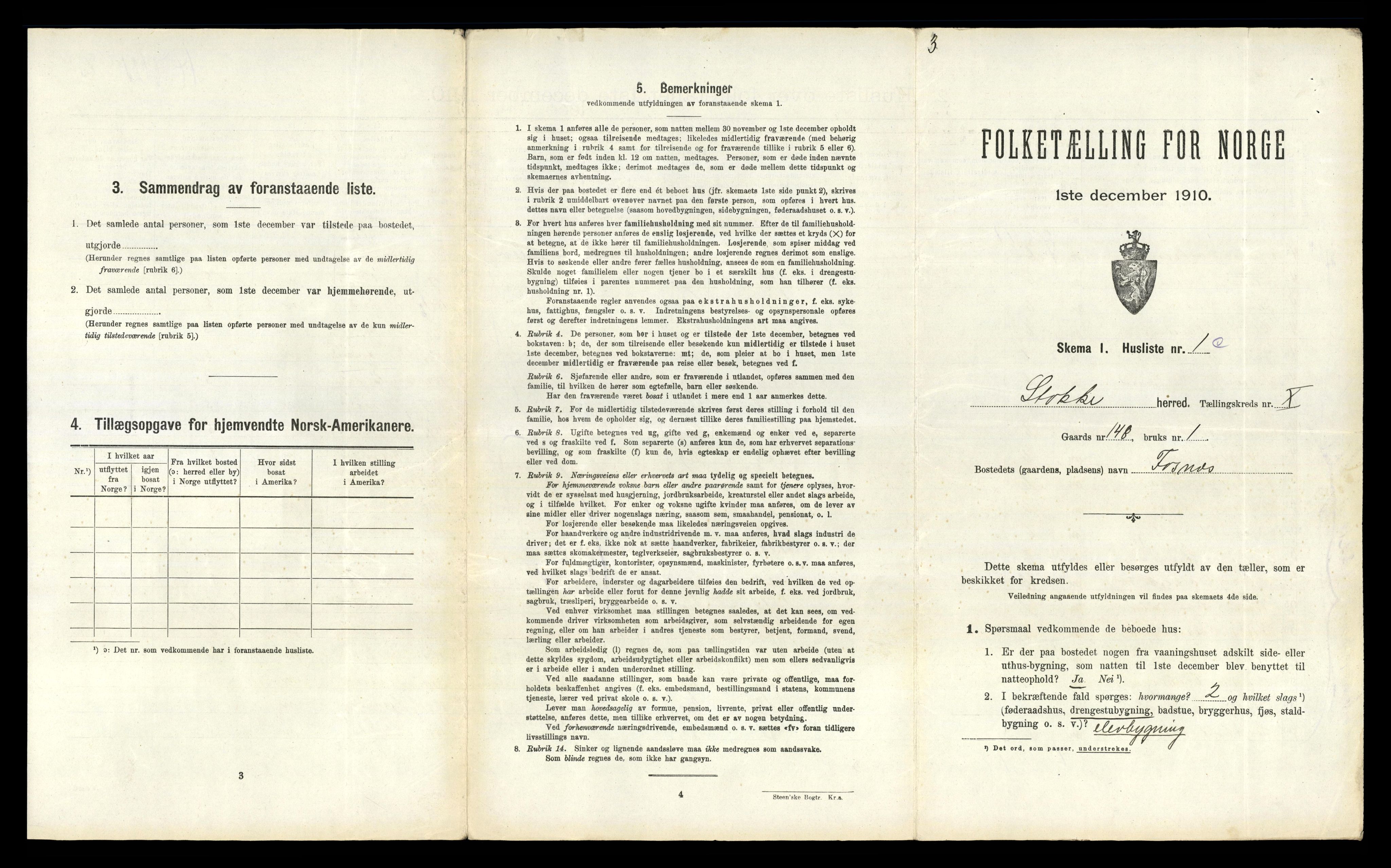 RA, 1910 census for Stokke, 1910, p. 1692