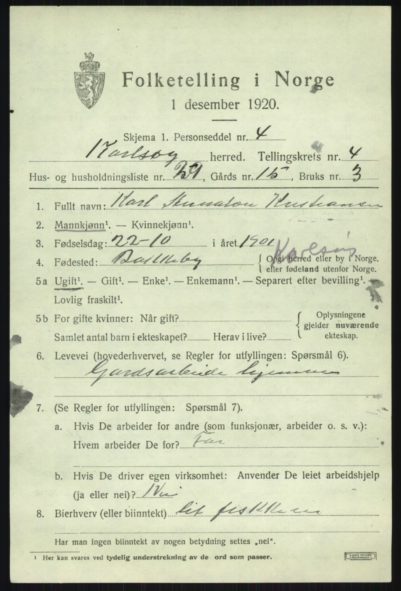 SATØ, 1920 census for Karlsøy, 1920, p. 2073