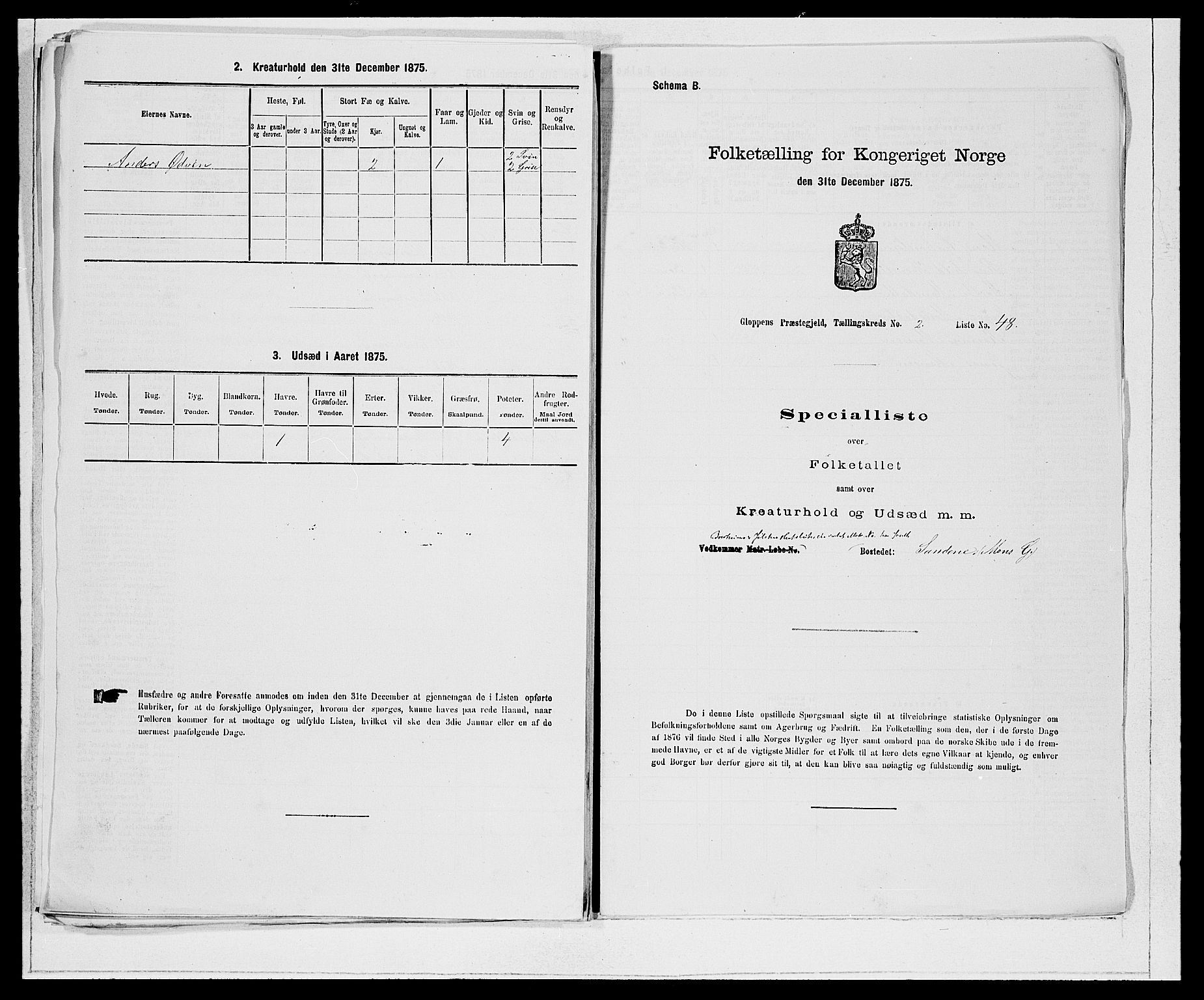 SAB, 1875 Census for 1445P Gloppen, 1875, p. 277