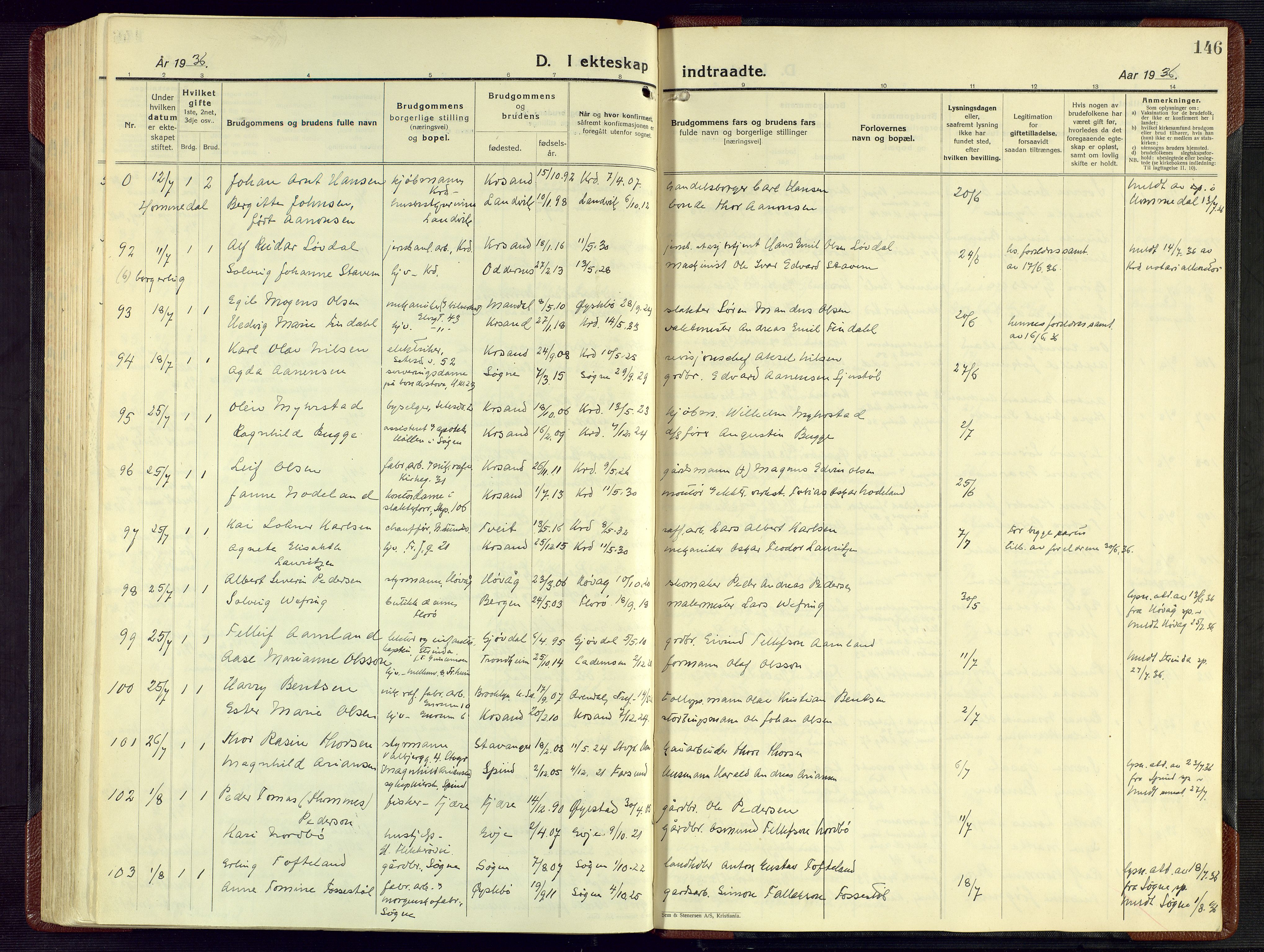 Kristiansand domprosti, AV/SAK-1112-0006/F/Fa/L0029: Parish register (official) no. A 28, 1925-1936, p. 146