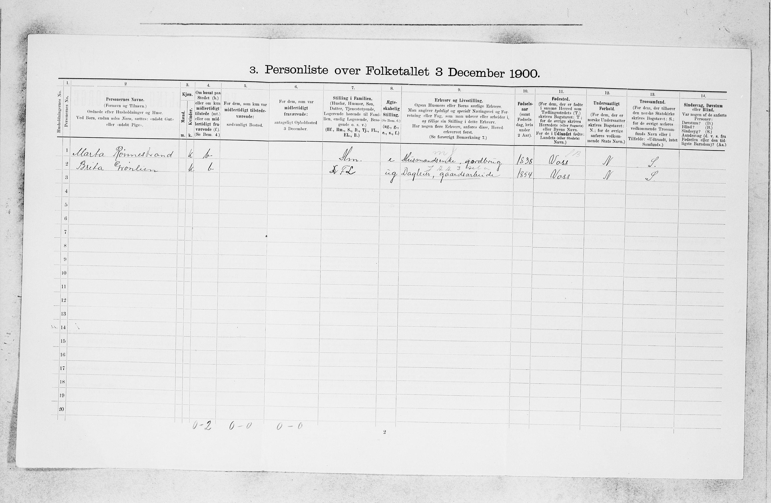 SAB, 1900 census for Granvin, 1900, p. 313