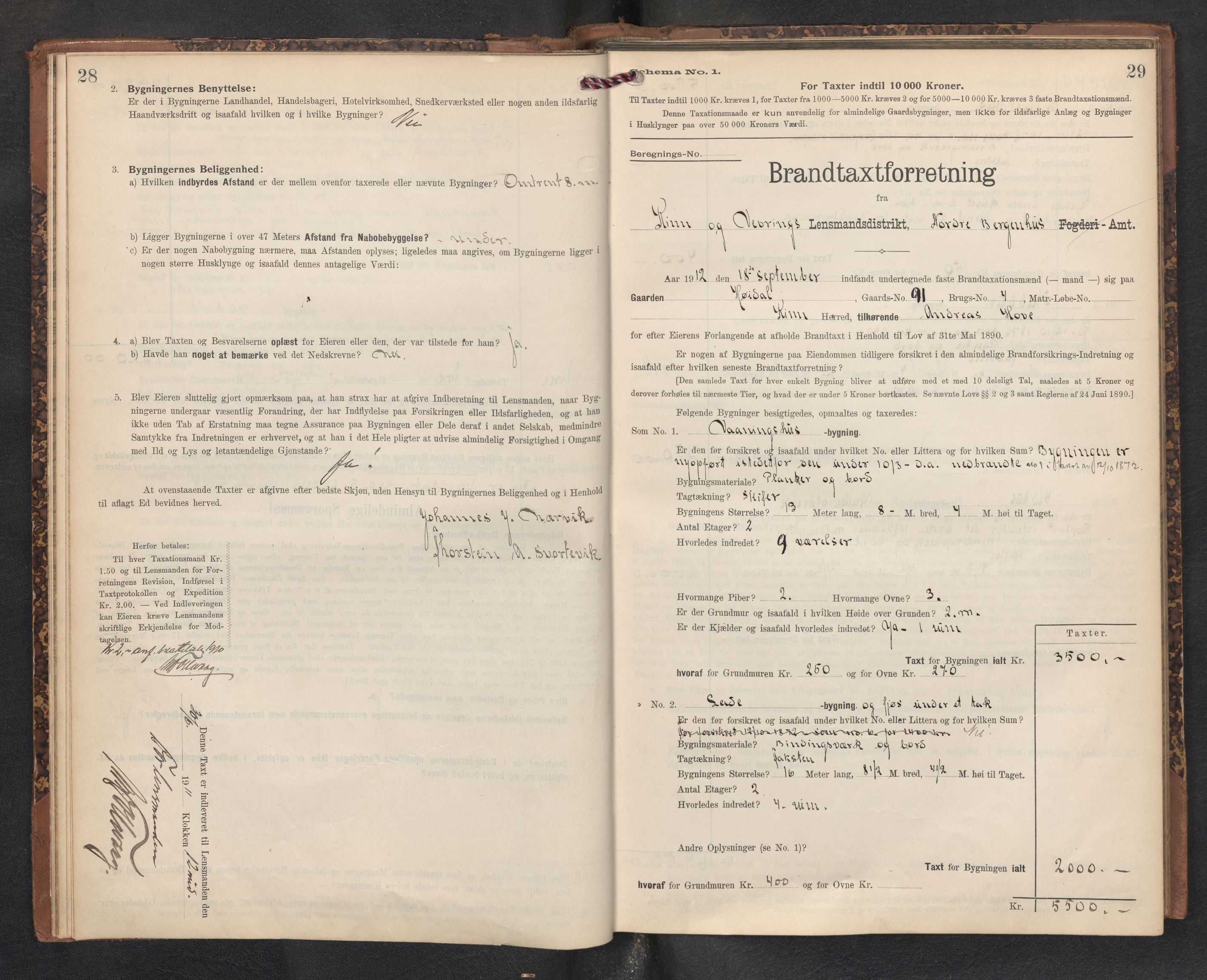 Lensmannen i Kinn, AV/SAB-A-28801/0012/L0005: Branntakstprotokoll, skjematakst, 1903-1938, p. 28-29