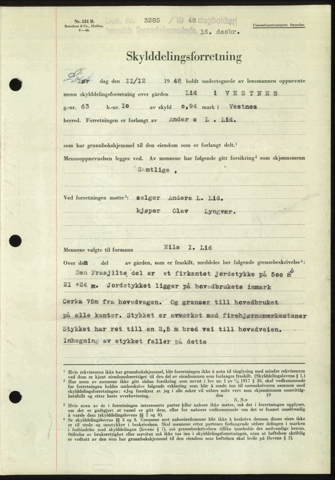 Romsdal sorenskriveri, AV/SAT-A-4149/1/2/2C: Mortgage book no. A28, 1948-1949, Diary no: : 3285/1948