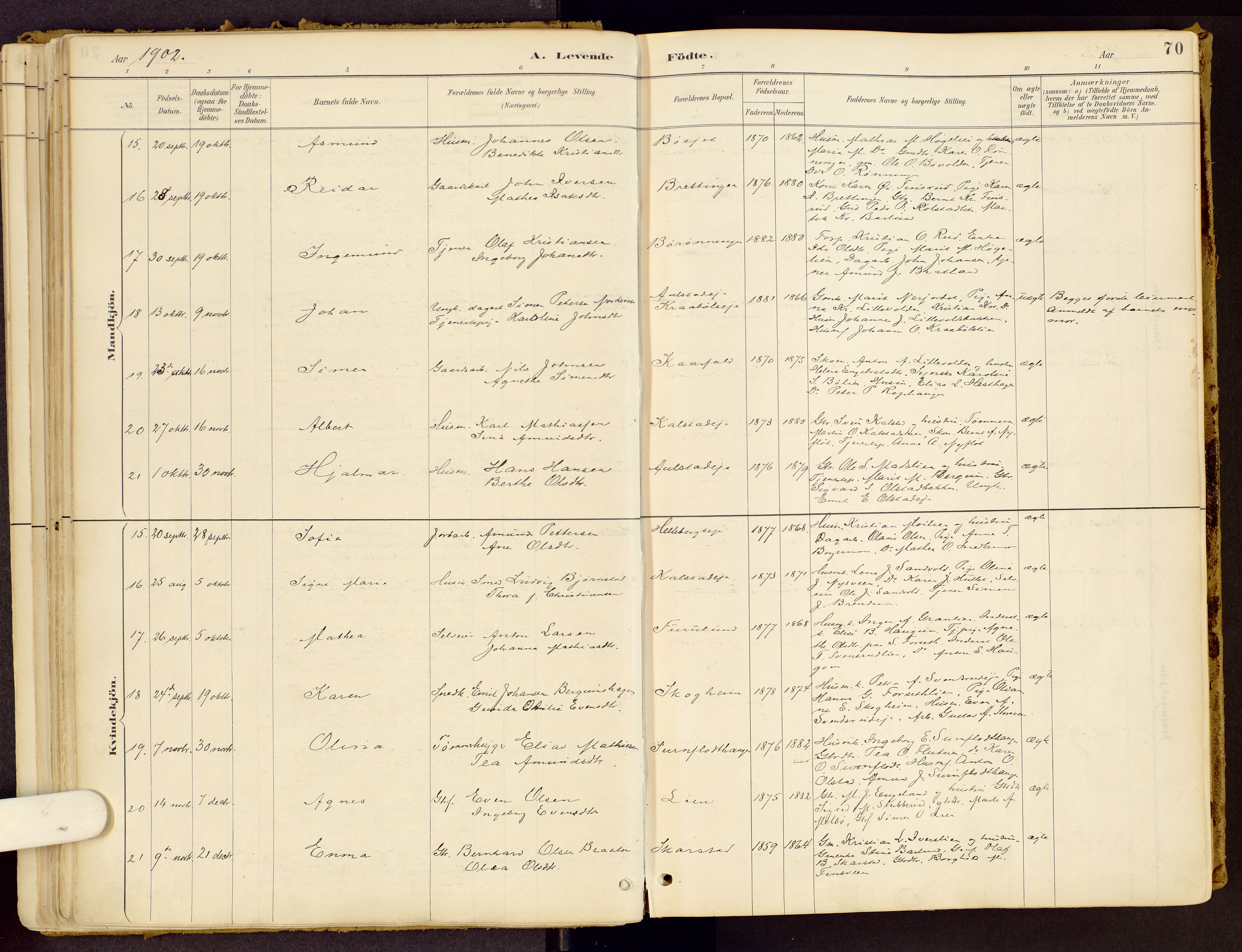 Vestre Gausdal prestekontor, SAH/PREST-094/H/Ha/Haa/L0001: Parish register (official) no. 1, 1887-1914, p. 70