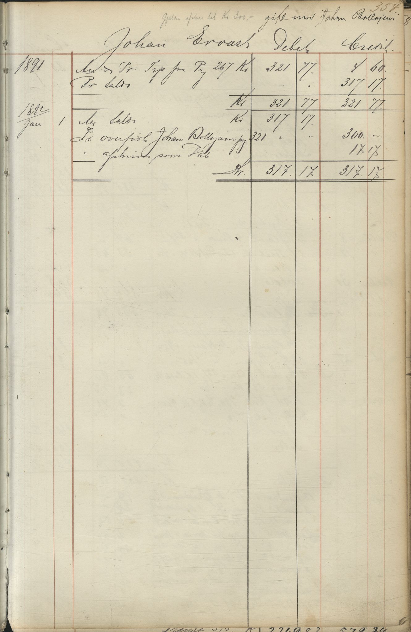 Brodtkorb handel A/S, VAMU/A-0001/F/Fc/L0001/0001: Konto for kvener og nordmenn på Kolahalvøya  / Conto for Kvæner og Nordmænd paa Russefinmarken No 1, 1868-1894, p. 354