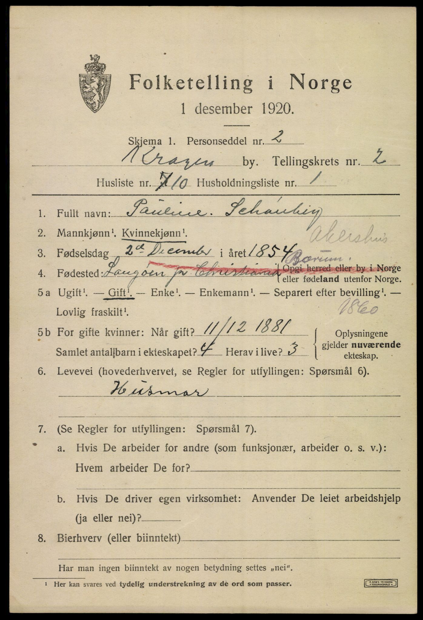 SAKO, 1920 census for Kragerø, 1920, p. 5427