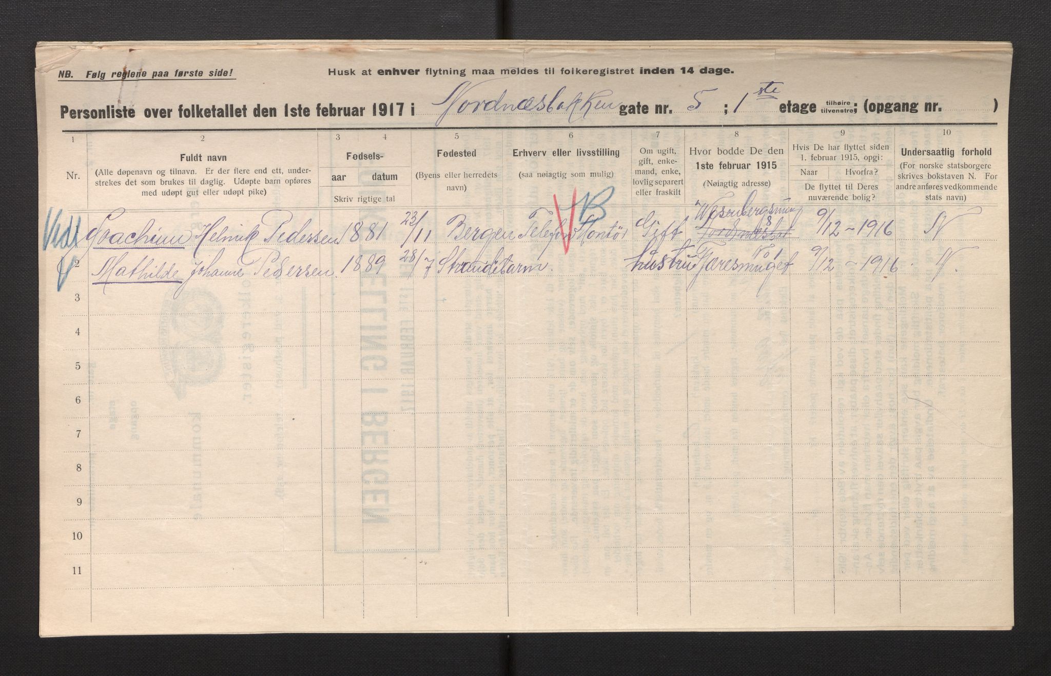 SAB, Municipal Census 1917 for Bergen, 1917, p. 26026