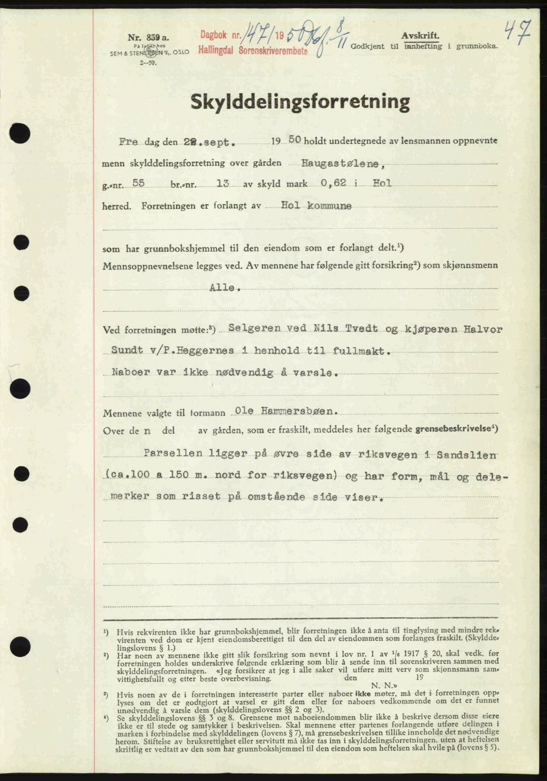 Hallingdal sorenskriveri, AV/SAKO-A-121/G/Ga/L0082: Mortgage book no. 82, 1950-1950, Diary no: : 1471/1950