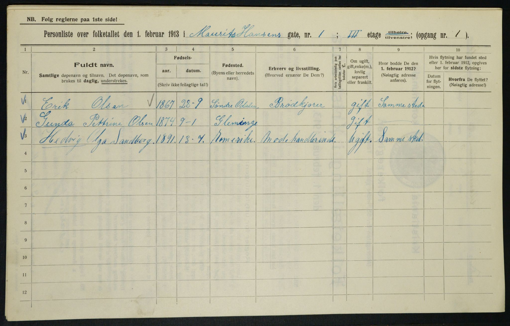 OBA, Municipal Census 1913 for Kristiania, 1913, p. 64674