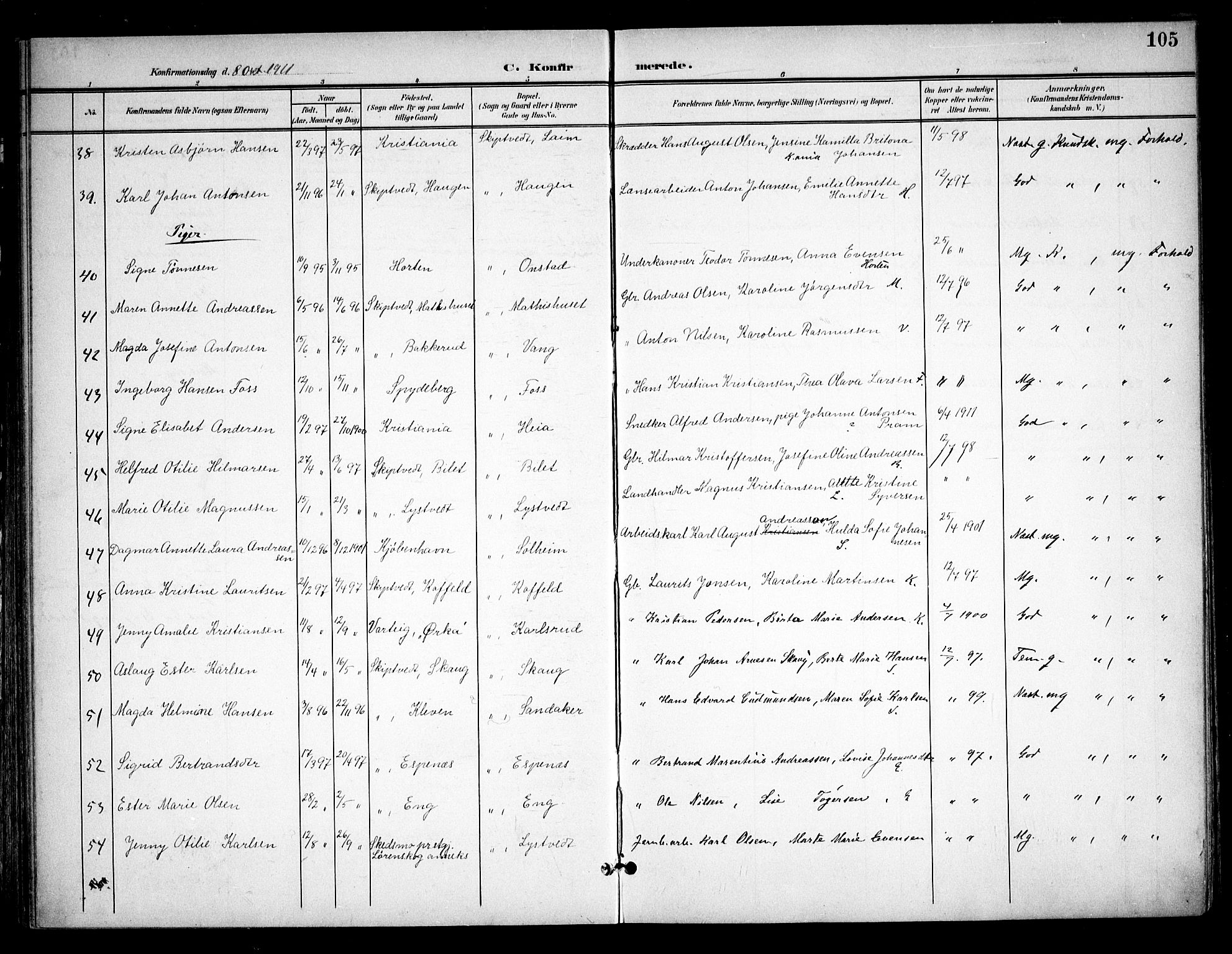 Skiptvet prestekontor Kirkebøker, SAO/A-20009/F/Fa/L0011: Parish register (official) no. 11, 1901-1913, p. 105