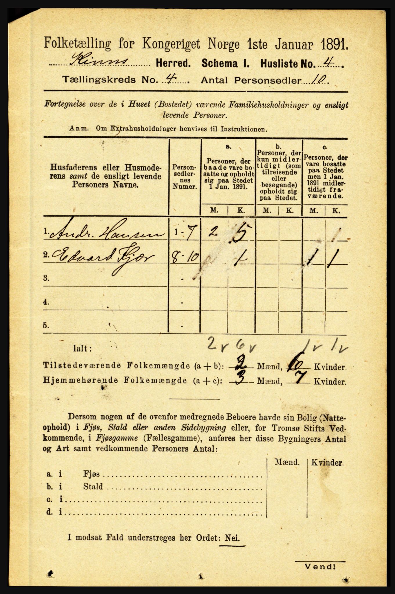 RA, 1891 census for 1437 Kinn, 1891, p. 1259