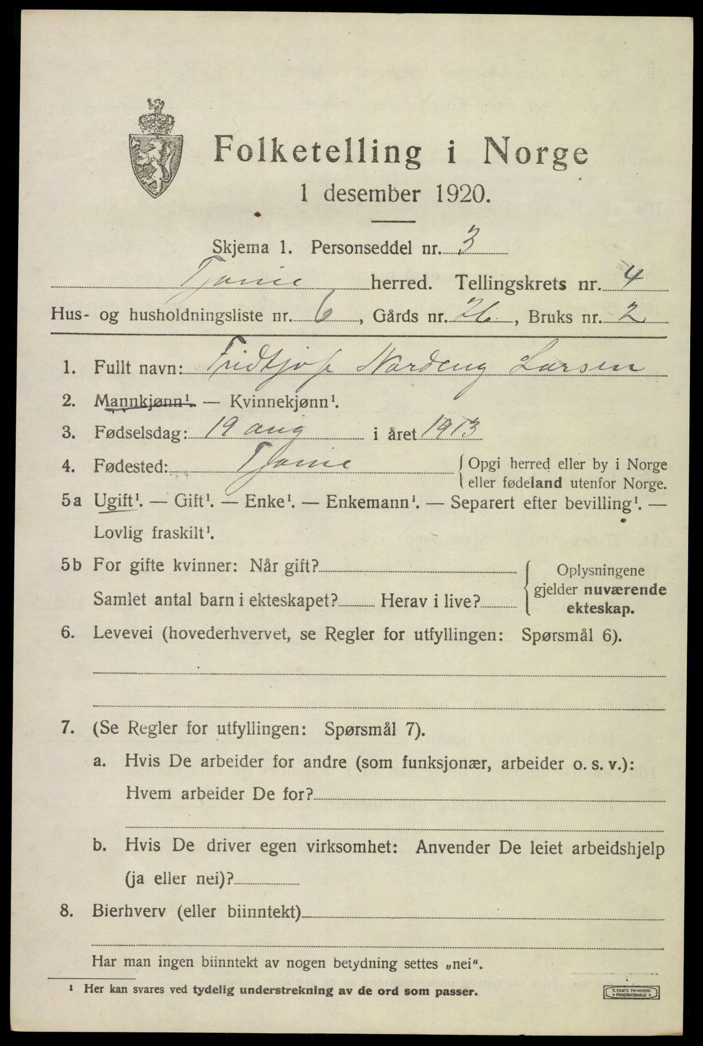 SAKO, 1920 census for Tjøme, 1920, p. 5619