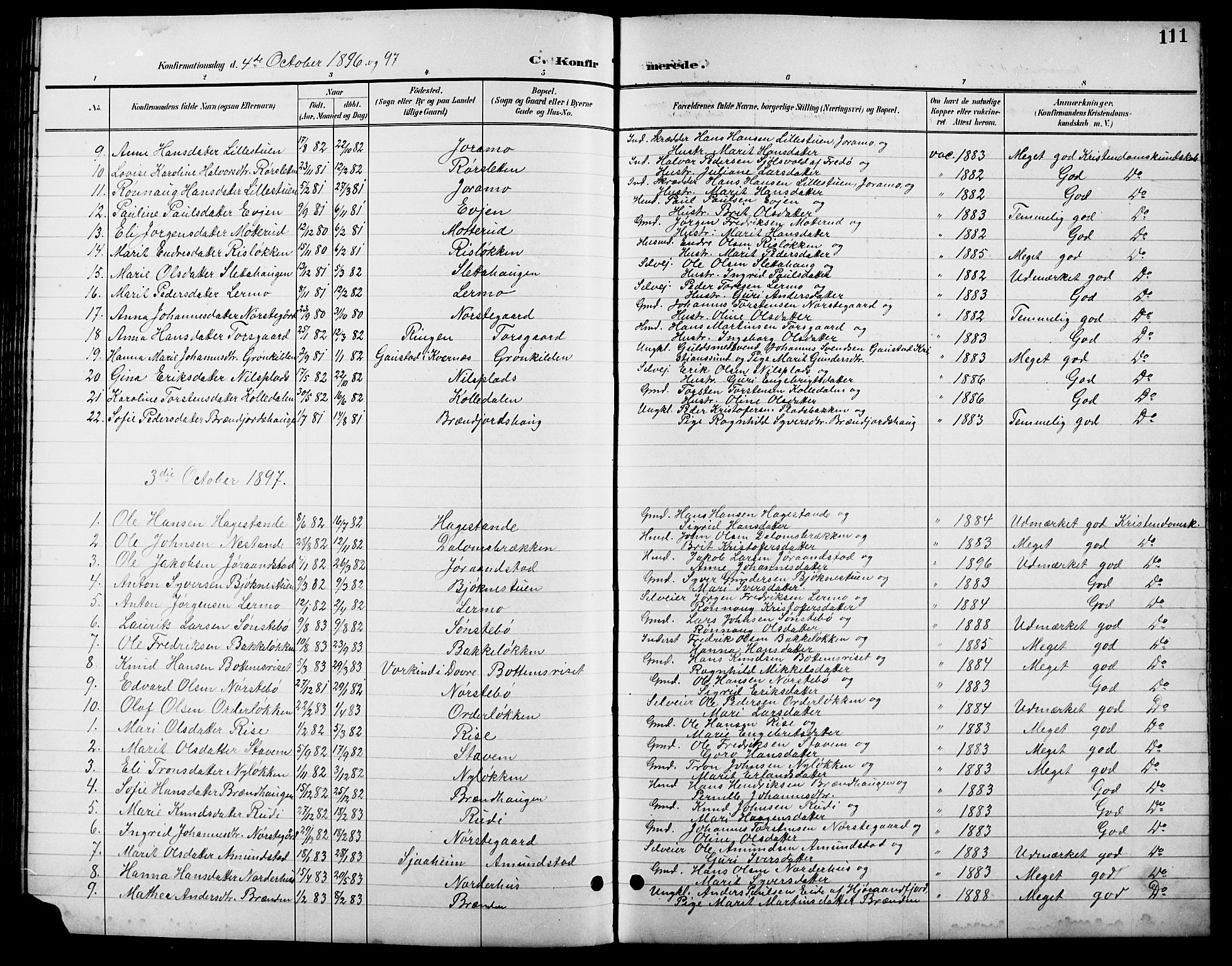 Lesja prestekontor, SAH/PREST-068/H/Ha/Hab/L0007: Parish register (copy) no. 7, 1895-1919, p. 111