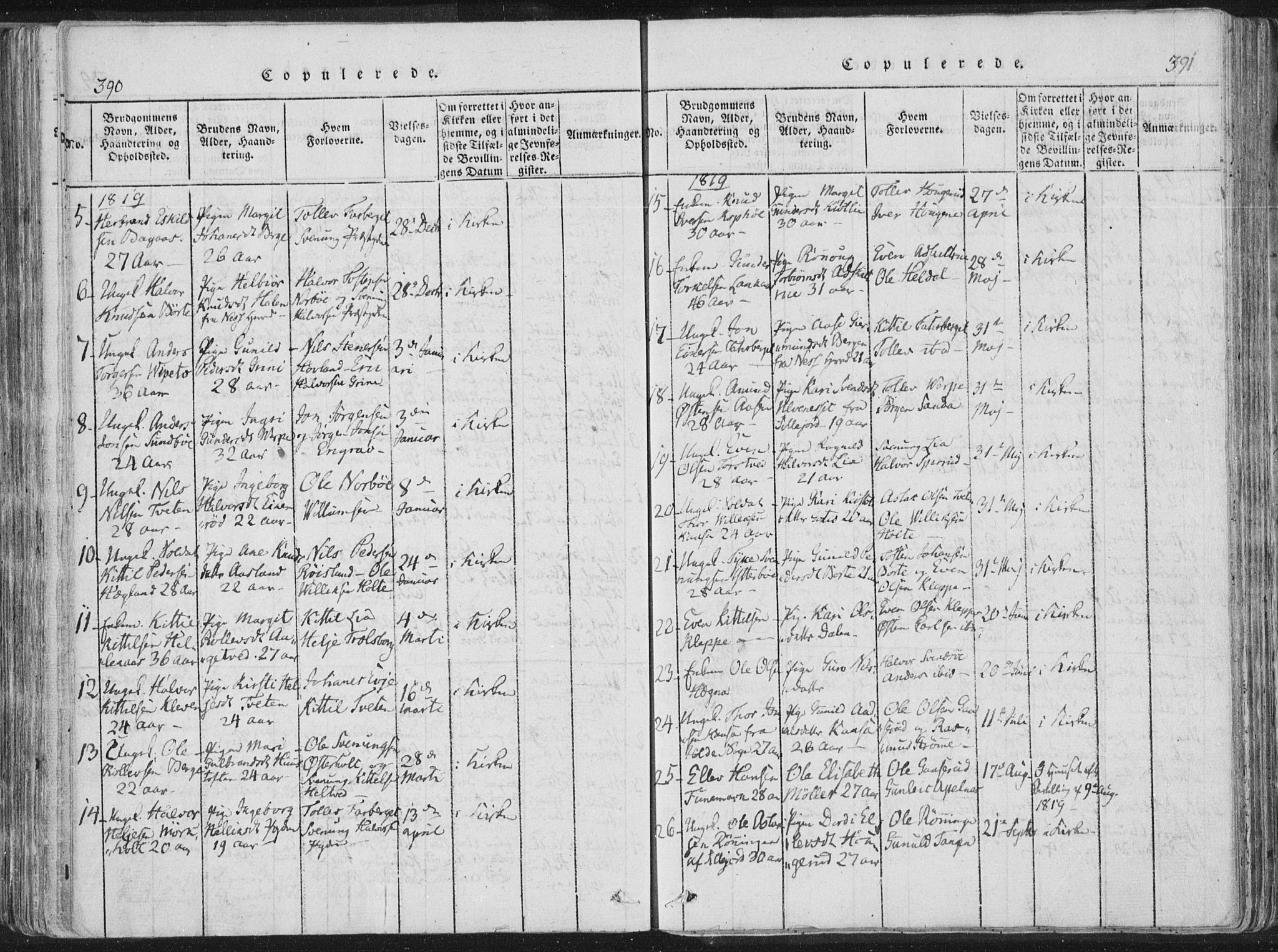 Bø kirkebøker, SAKO/A-257/F/Fa/L0006: Parish register (official) no. 6, 1815-1831, p. 390-391