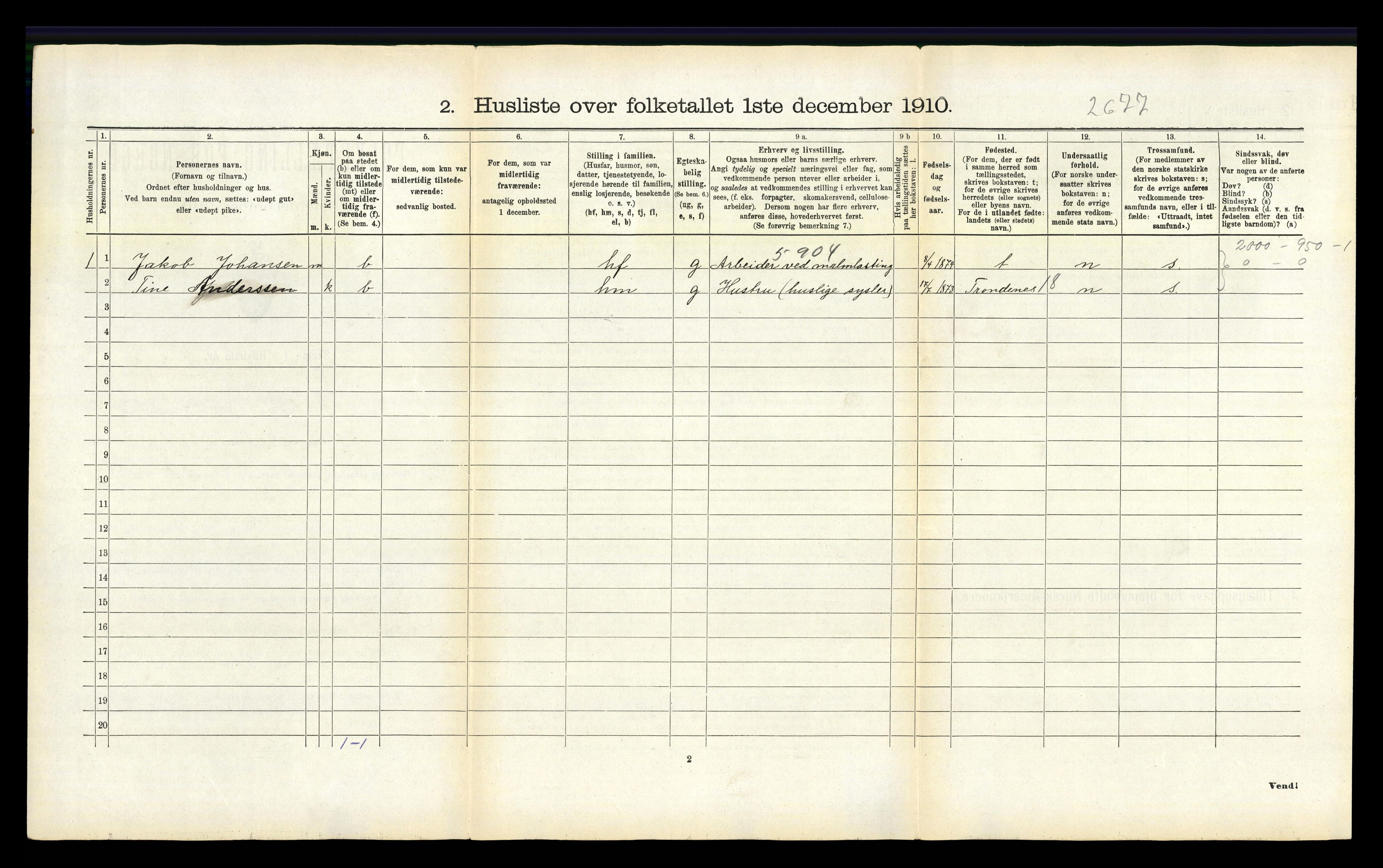 RA, 1910 census for Ankenes, 1910, p. 614