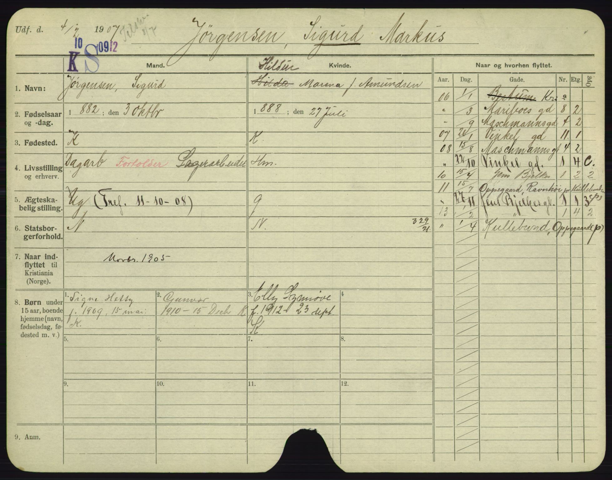 Oslo folkeregister, Registerkort, AV/SAO-A-11715/F/Fa/Fac/L0005: Menn, 1906-1914, p. 1060a