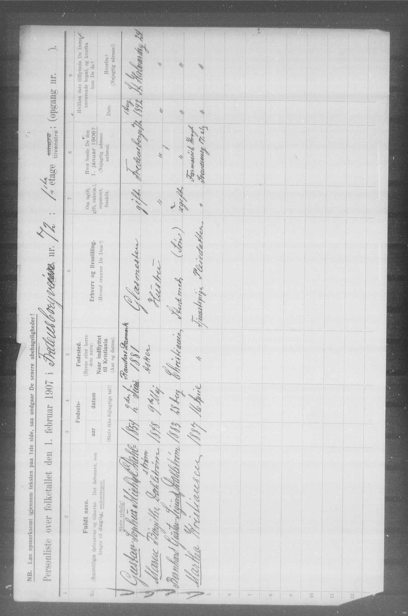 OBA, Municipal Census 1907 for Kristiania, 1907, p. 13496