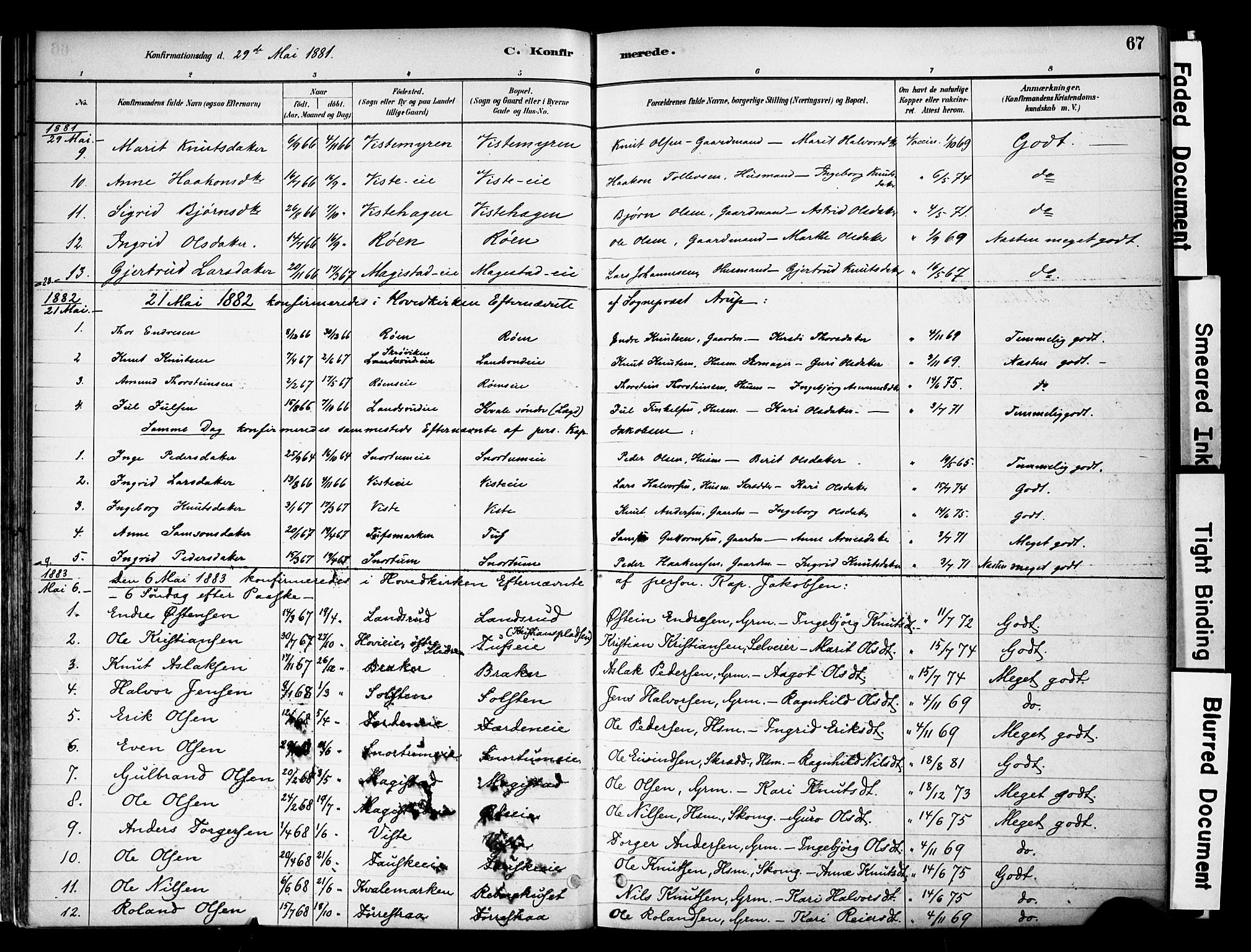 Vestre Slidre prestekontor, SAH/PREST-136/H/Ha/Haa/L0006: Parish register (official) no. 6, 1881-1912, p. 67