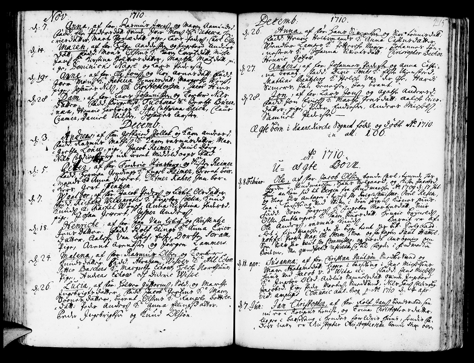 Korskirken sokneprestembete, SAB/A-76101/H/Haa/L0003: Parish register (official) no. A 3, 1698-1719, p. 215