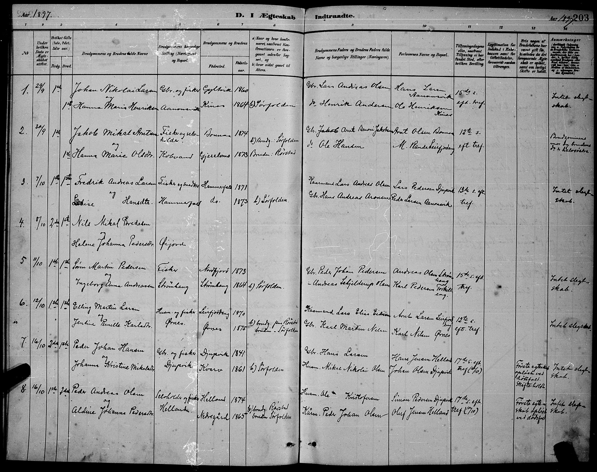 Ministerialprotokoller, klokkerbøker og fødselsregistre - Nordland, AV/SAT-A-1459/853/L0772: Parish register (official) no. 853A11, 1881-1900, p. 203