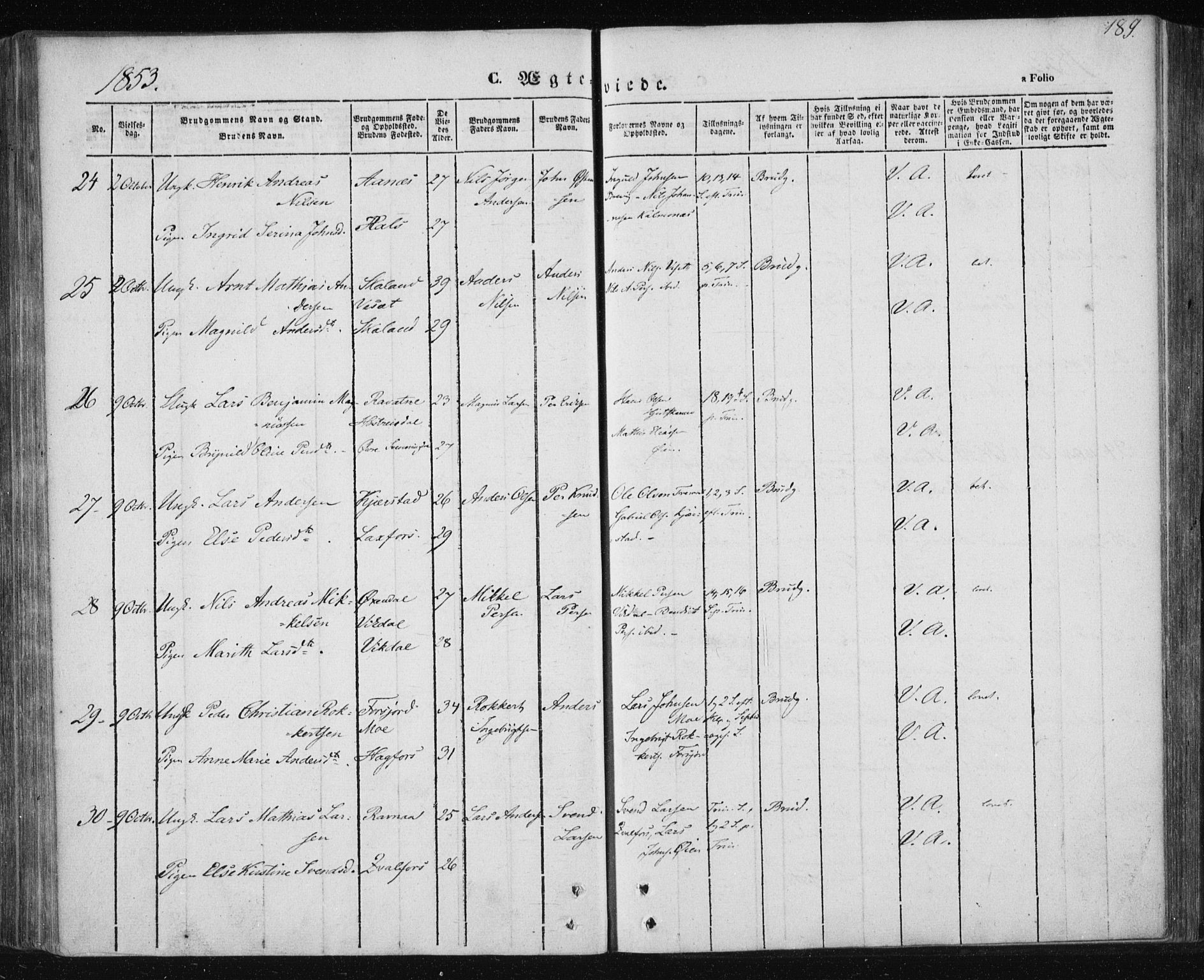 Ministerialprotokoller, klokkerbøker og fødselsregistre - Nordland, AV/SAT-A-1459/820/L0291: Parish register (official) no. 820A12, 1846-1854, p. 189