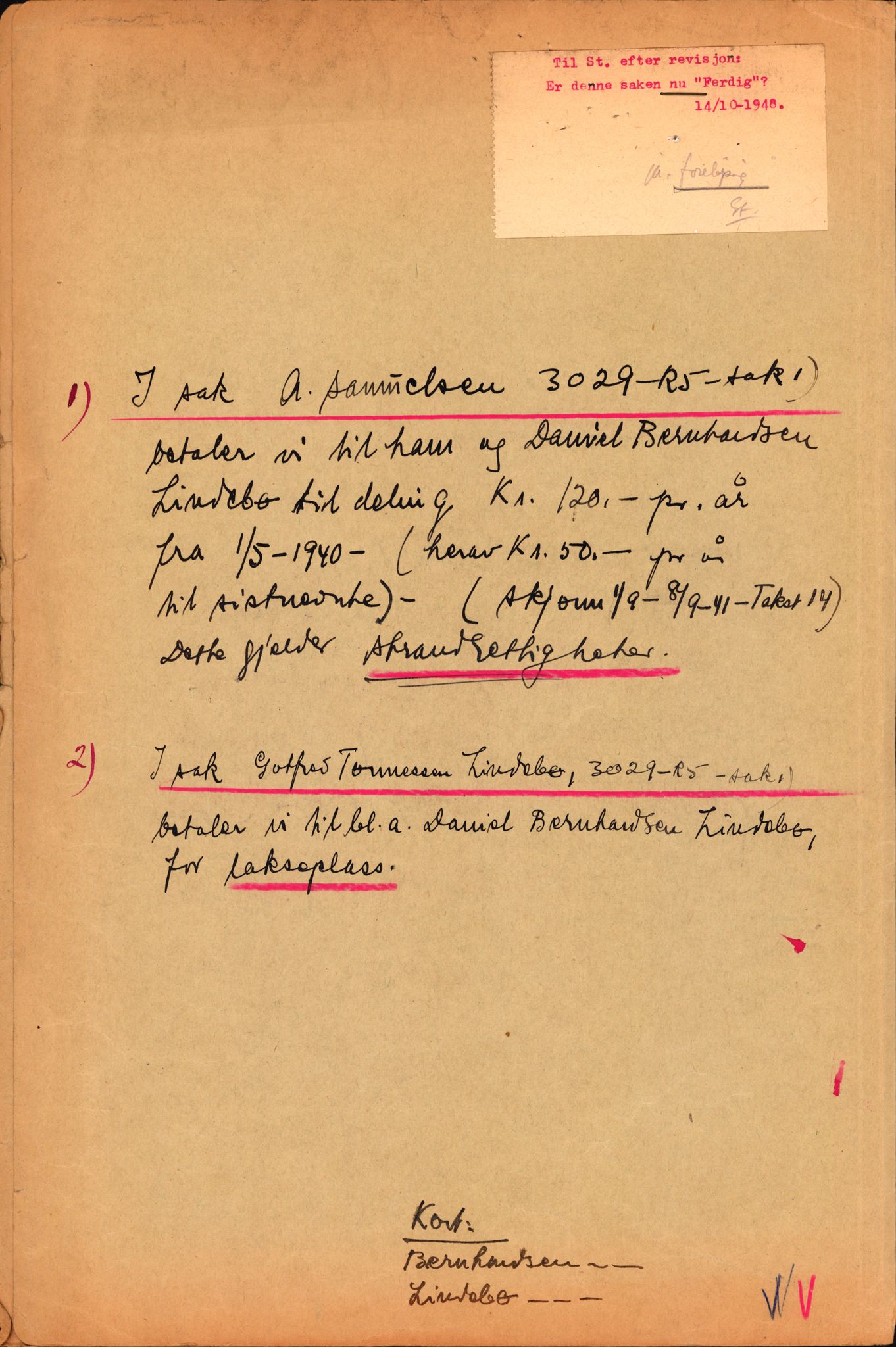 Forsvarsdepartementet, 10. kontor / Oppgjørskontoret, AV/RA-RAFA-1225/D/Da/L0062: Laksevika batteri, Kristiansand; Laksevåg ubåtbunker, Bergen, 1940-1962, p. 72