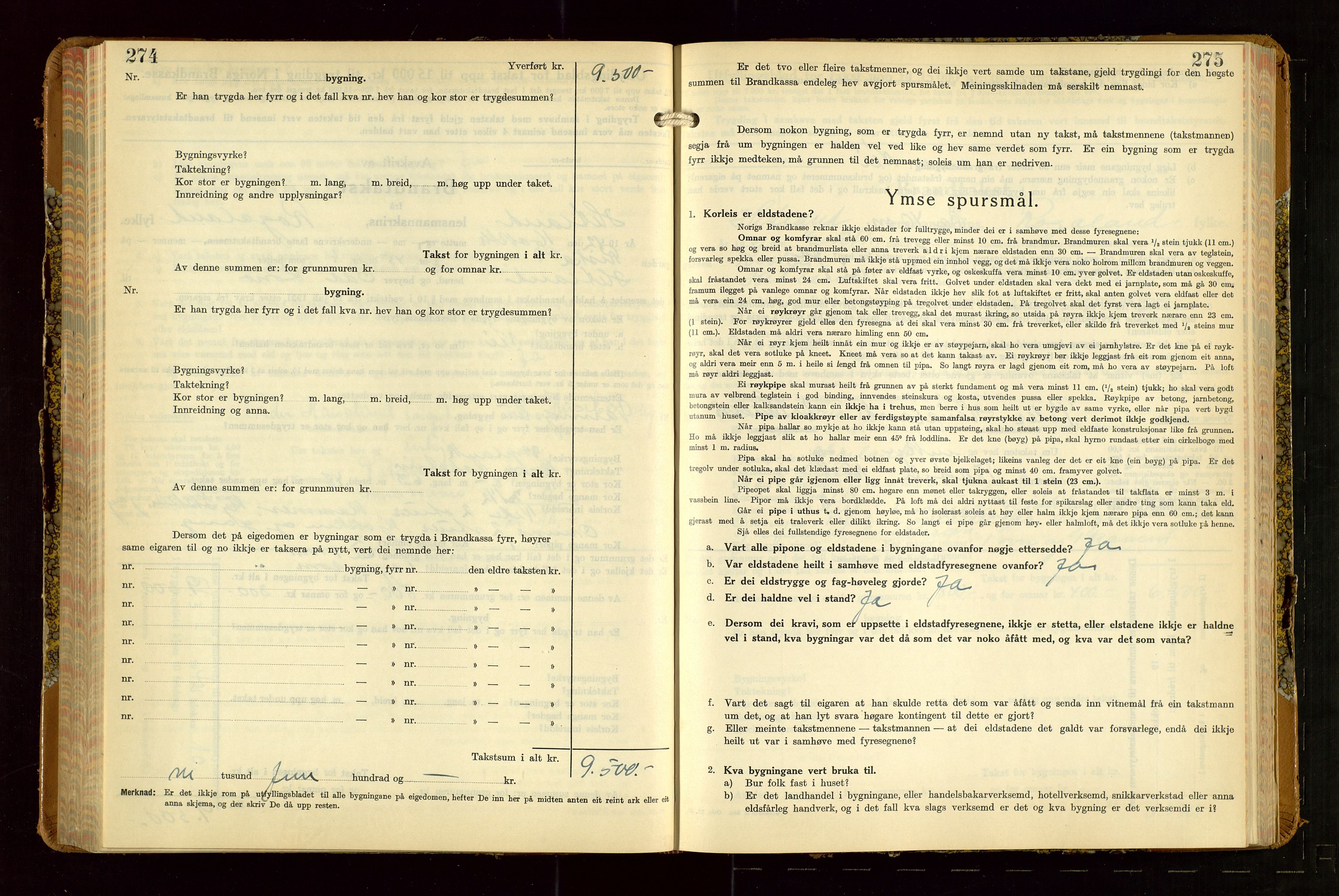 Hetland lensmannskontor, AV/SAST-A-100101/Gob/L0007: "Brandtakstbok", 1939-1949, p. 274-275