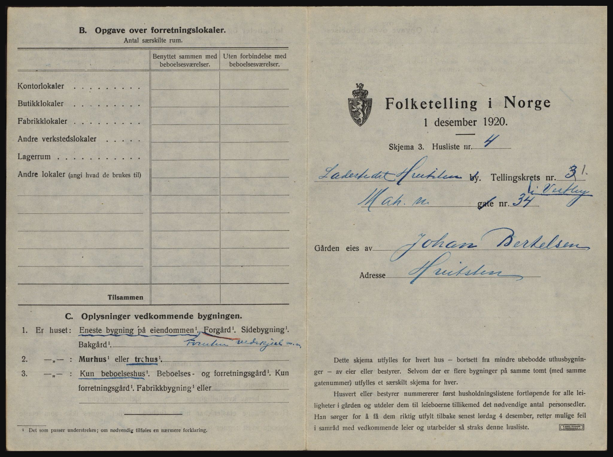 SAO, 1920 census for Hvitsten, 1920, p. 14