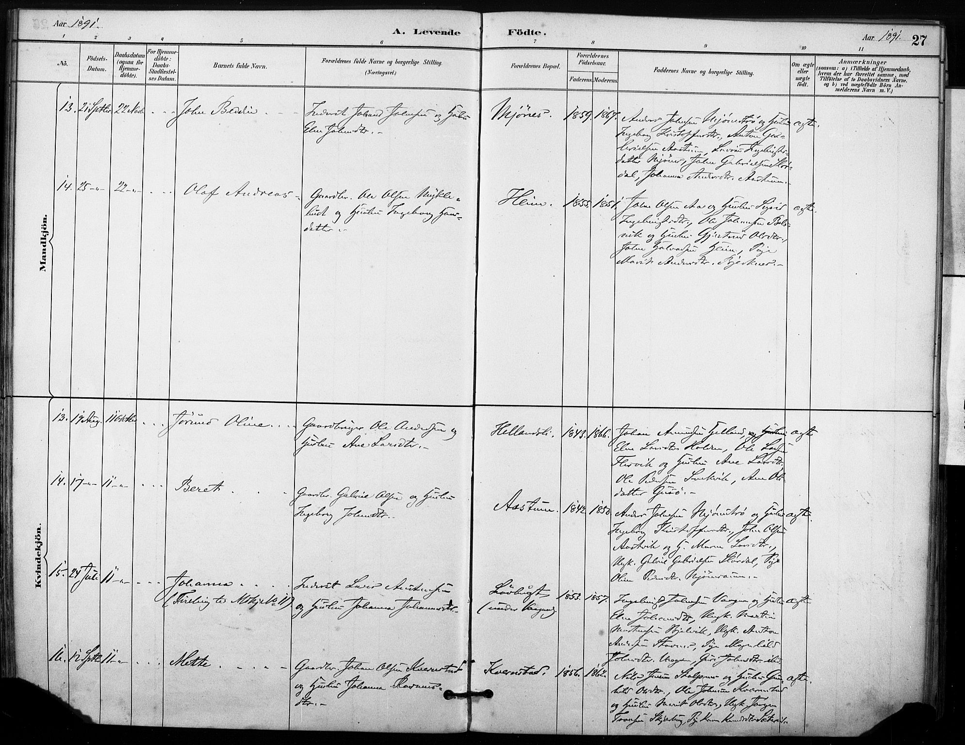 Ministerialprotokoller, klokkerbøker og fødselsregistre - Sør-Trøndelag, AV/SAT-A-1456/633/L0518: Parish register (official) no. 633A01, 1884-1906, p. 27