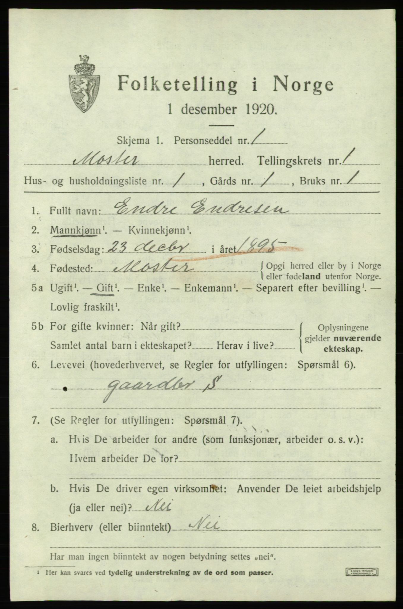 SAB, 1920 census for Moster, 1920, p. 469