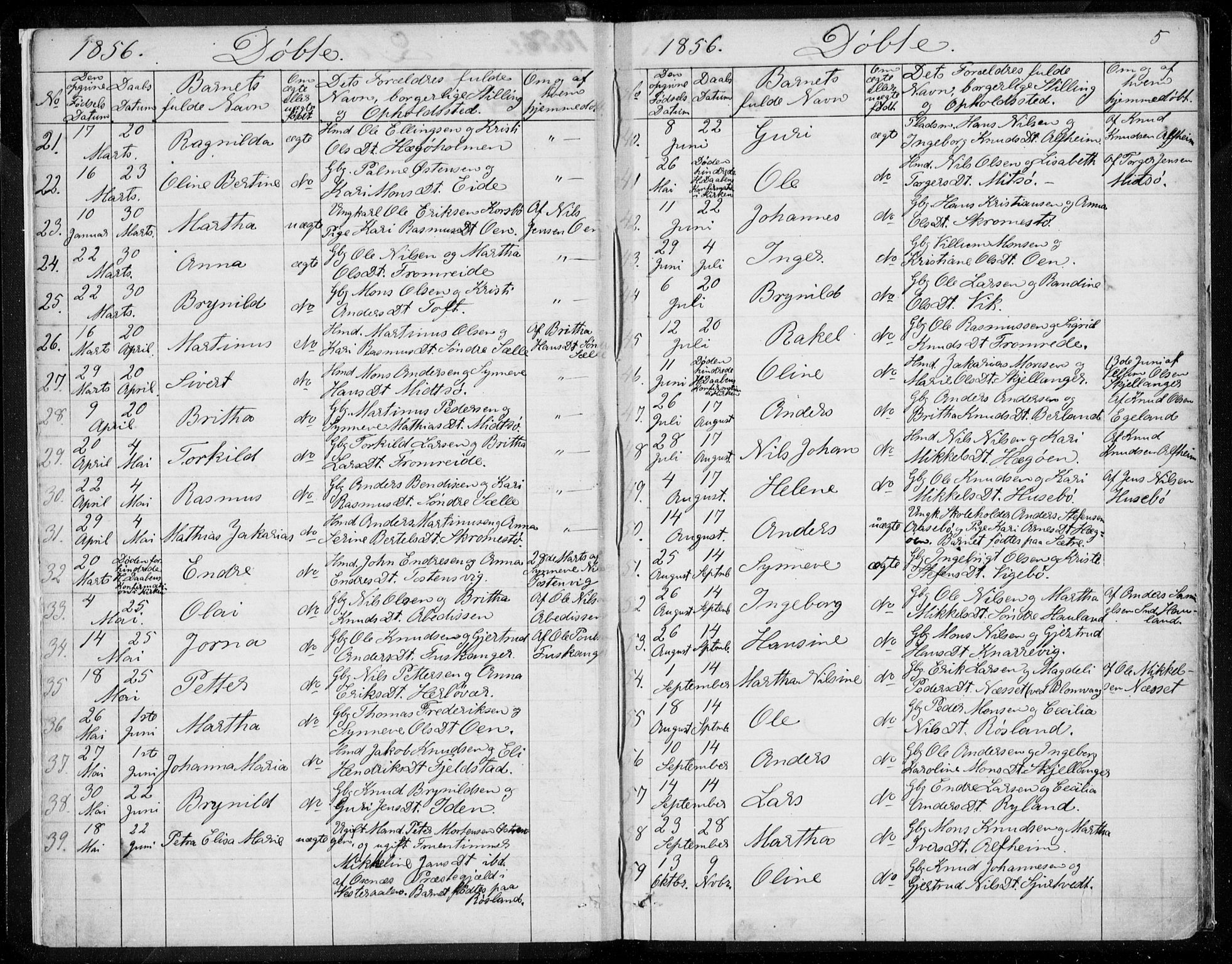 Herdla Sokneprestembete, AV/SAB-A-75701/H/Haa: Parish register (official) no. A 1, 1855-1869, p. 5