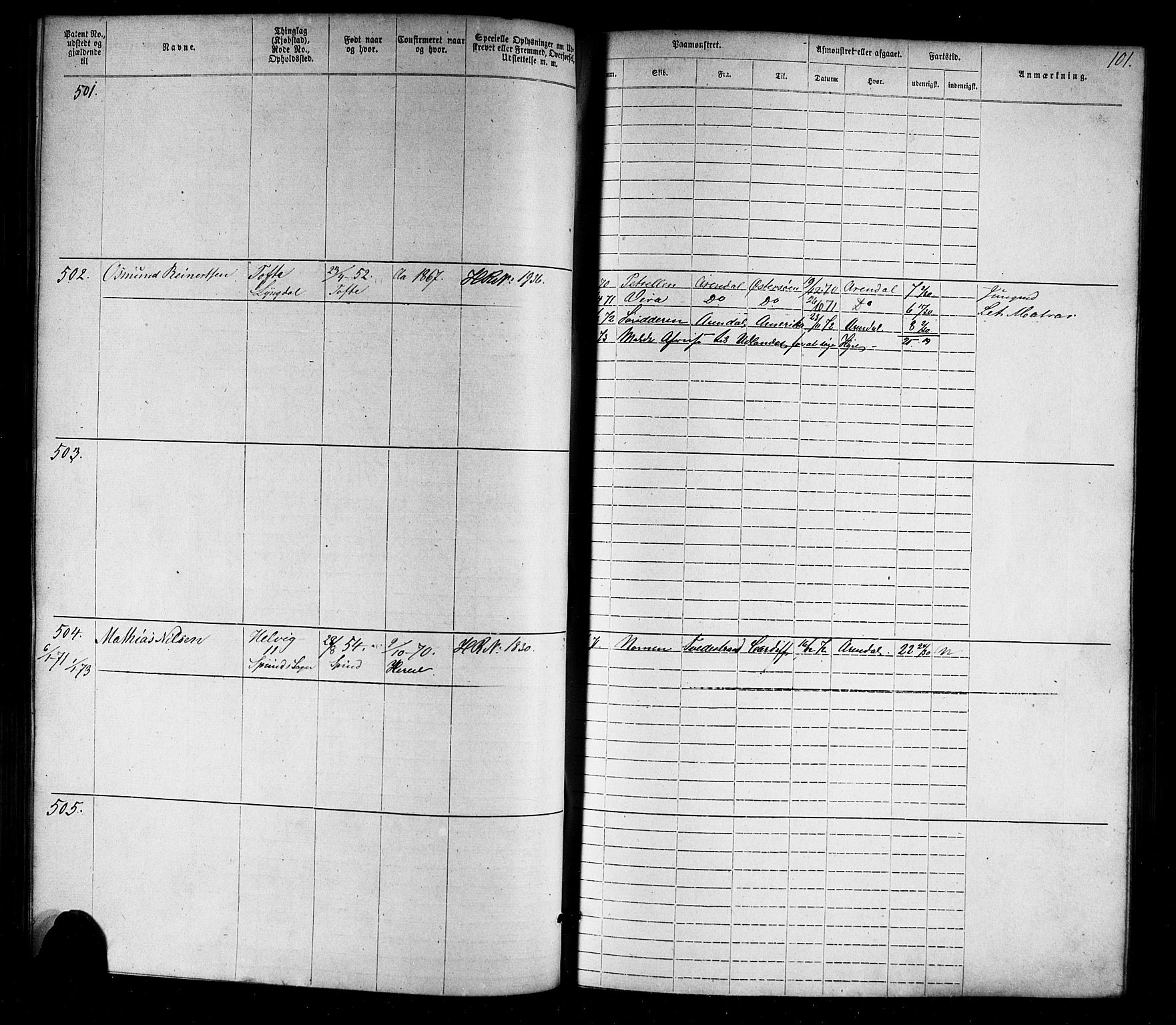 Farsund mønstringskrets, SAK/2031-0017/F/Fa/L0005: Annotasjonsrulle nr 1-1910 med register, Z-2, 1869-1877, p. 127