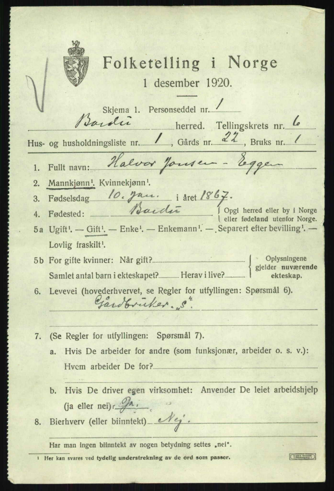 SATØ, 1920 census for Bardu, 1920, p. 2470