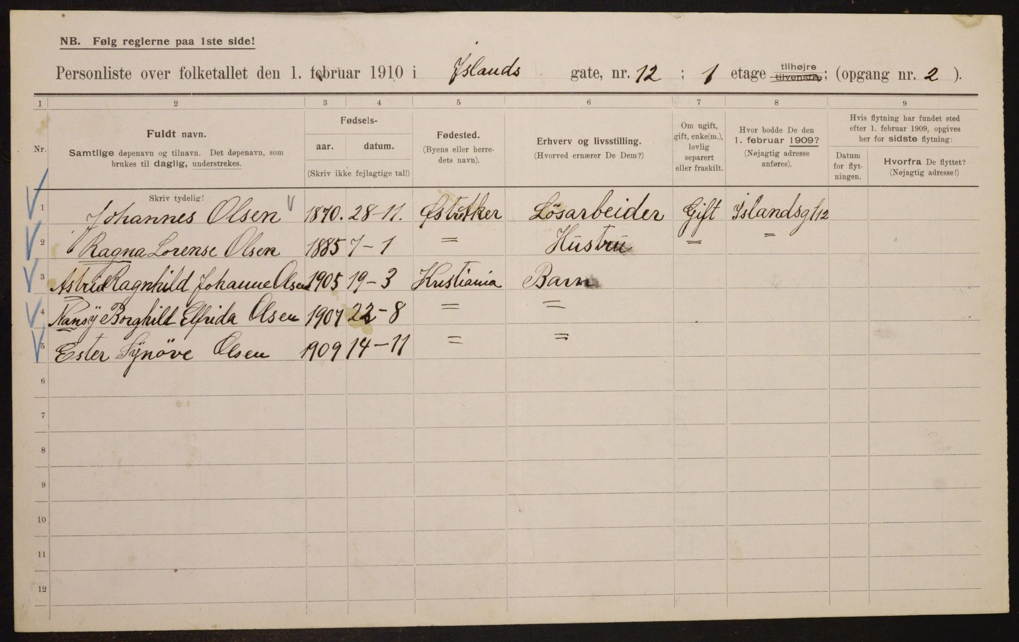 OBA, Municipal Census 1910 for Kristiania, 1910, p. 43568