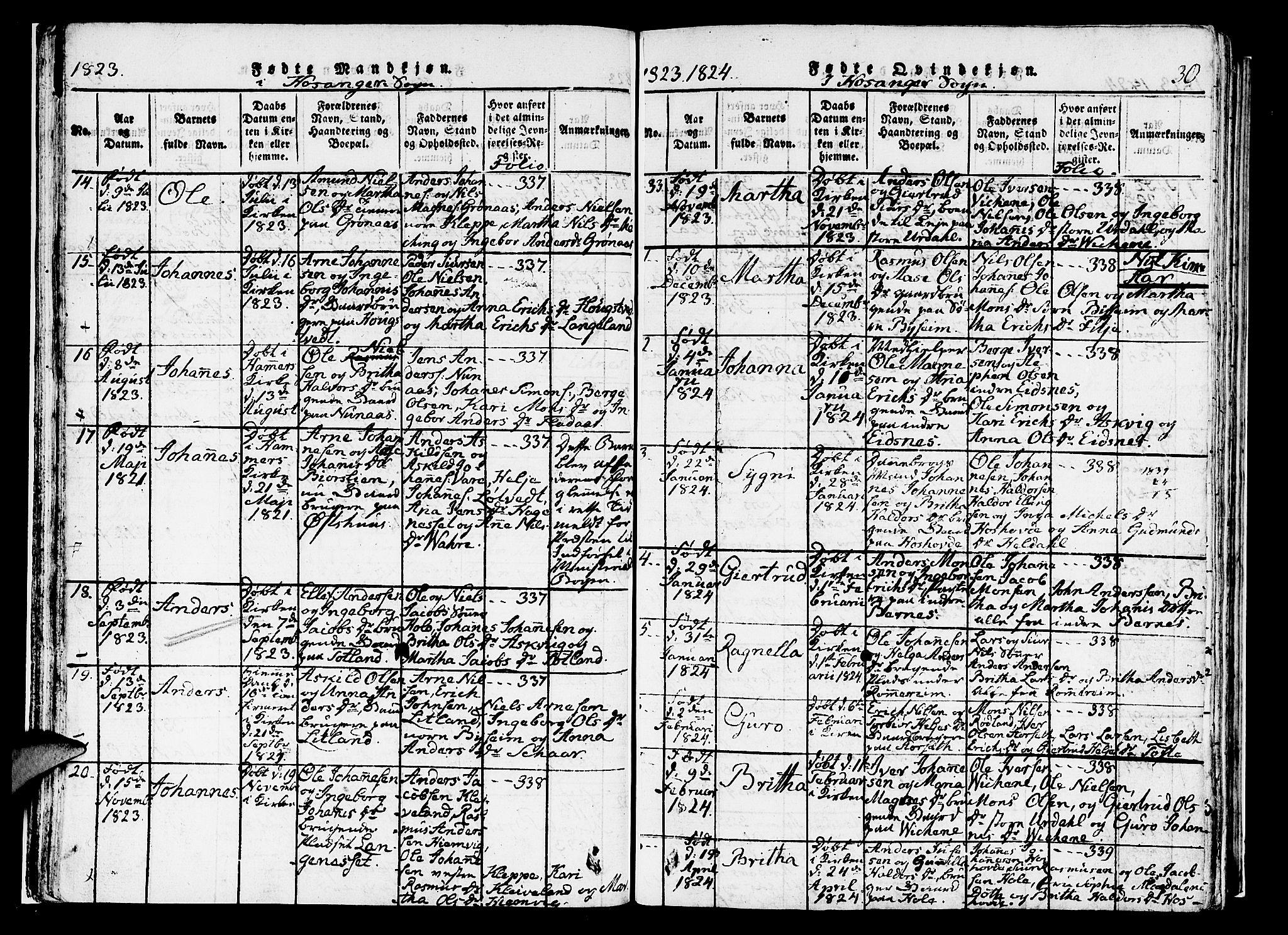 Hosanger sokneprestembete, SAB/A-75801/H/Haa: Parish register (official) no. A 5, 1815-1824, p. 30