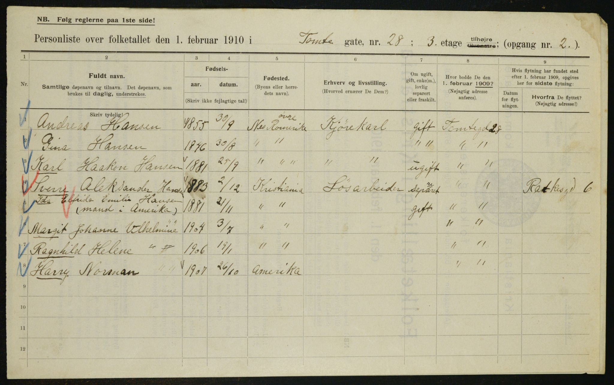 OBA, Municipal Census 1910 for Kristiania, 1910, p. 107888