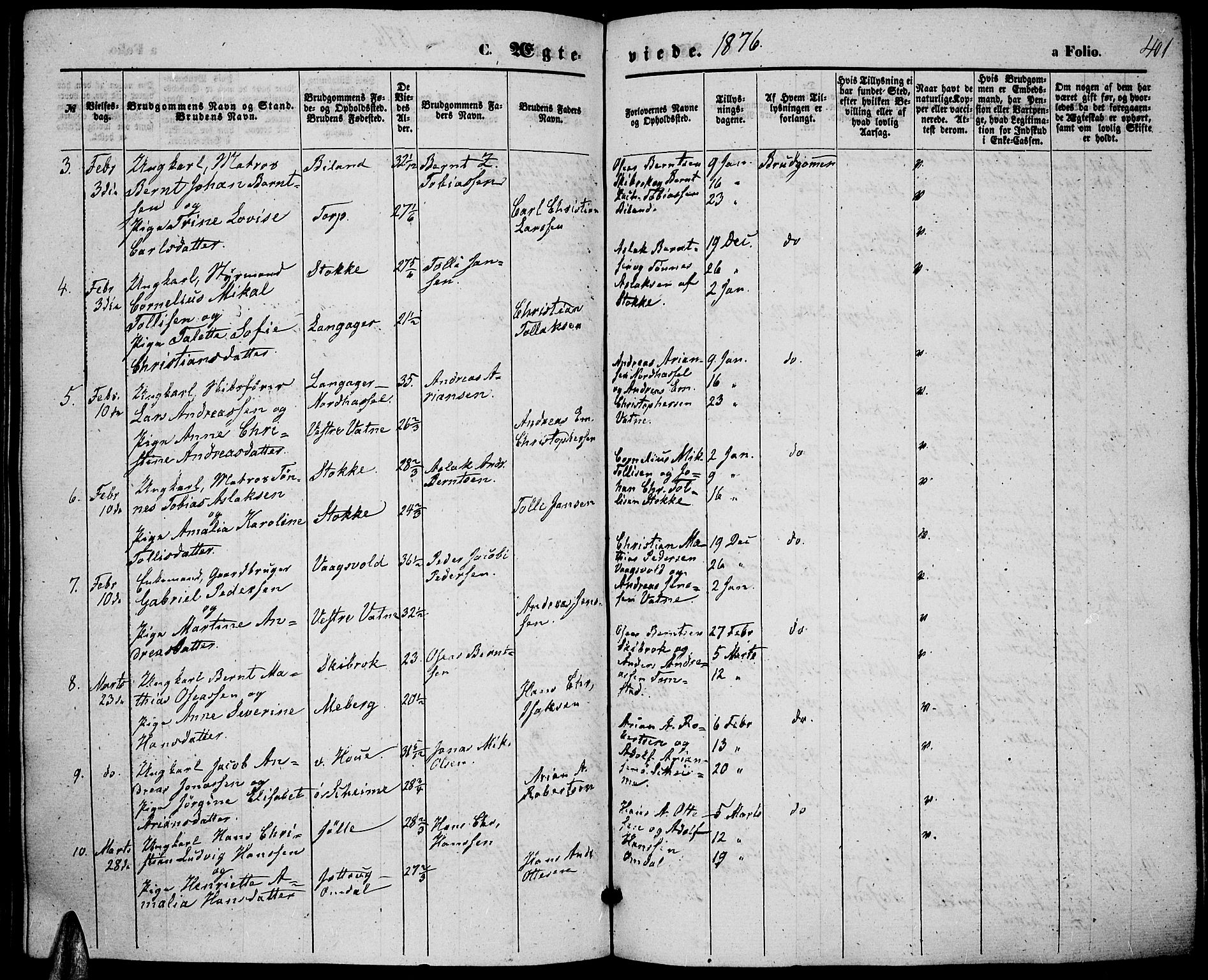 Lista sokneprestkontor, SAK/1111-0027/F/Fb/L0003: Parish register (copy) no. B 3, 1862-1877, p. 401