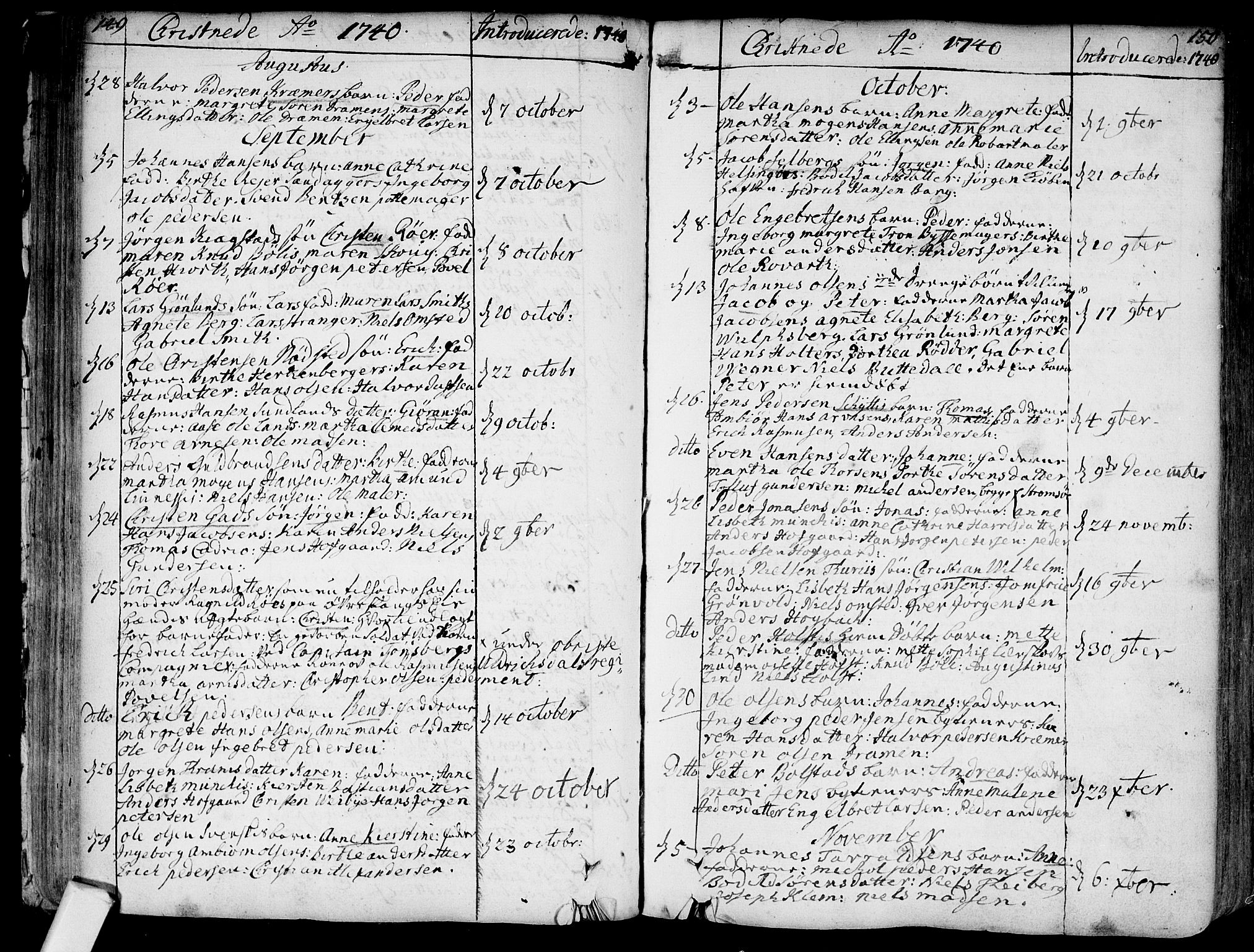 Bragernes kirkebøker, AV/SAKO-A-6/F/Fa/L0004: Parish register (official) no. I 4, 1734-1759, p. 149-150