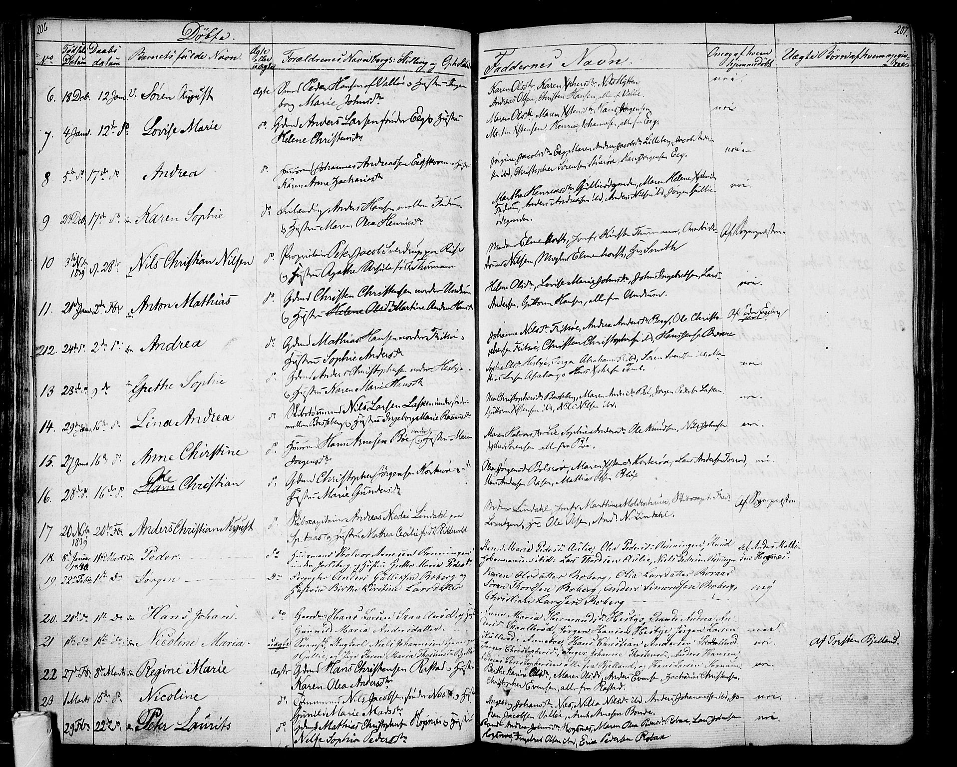 Sem kirkebøker, SAKO/A-5/F/Fa/L0005: Parish register (official) no. I 5, 1825-1842, p. 206-207