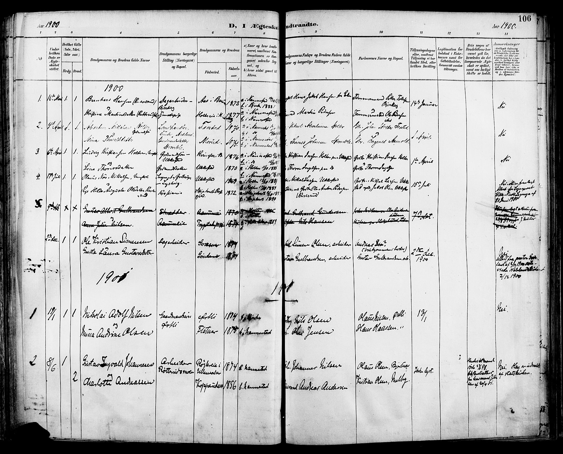 Nannestad prestekontor Kirkebøker, SAO/A-10414a/F/Fa/L0015: Parish register (official) no. I 15, 1891-1905, p. 106