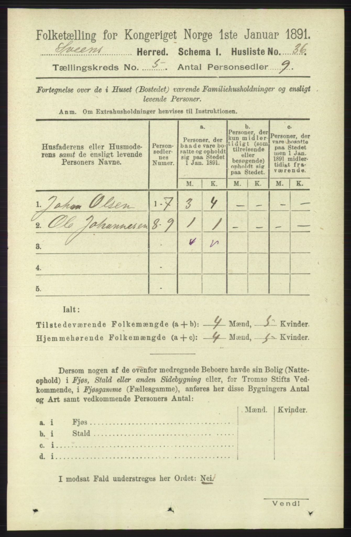 RA, 1891 census for 1216 Sveio, 1891, p. 1446