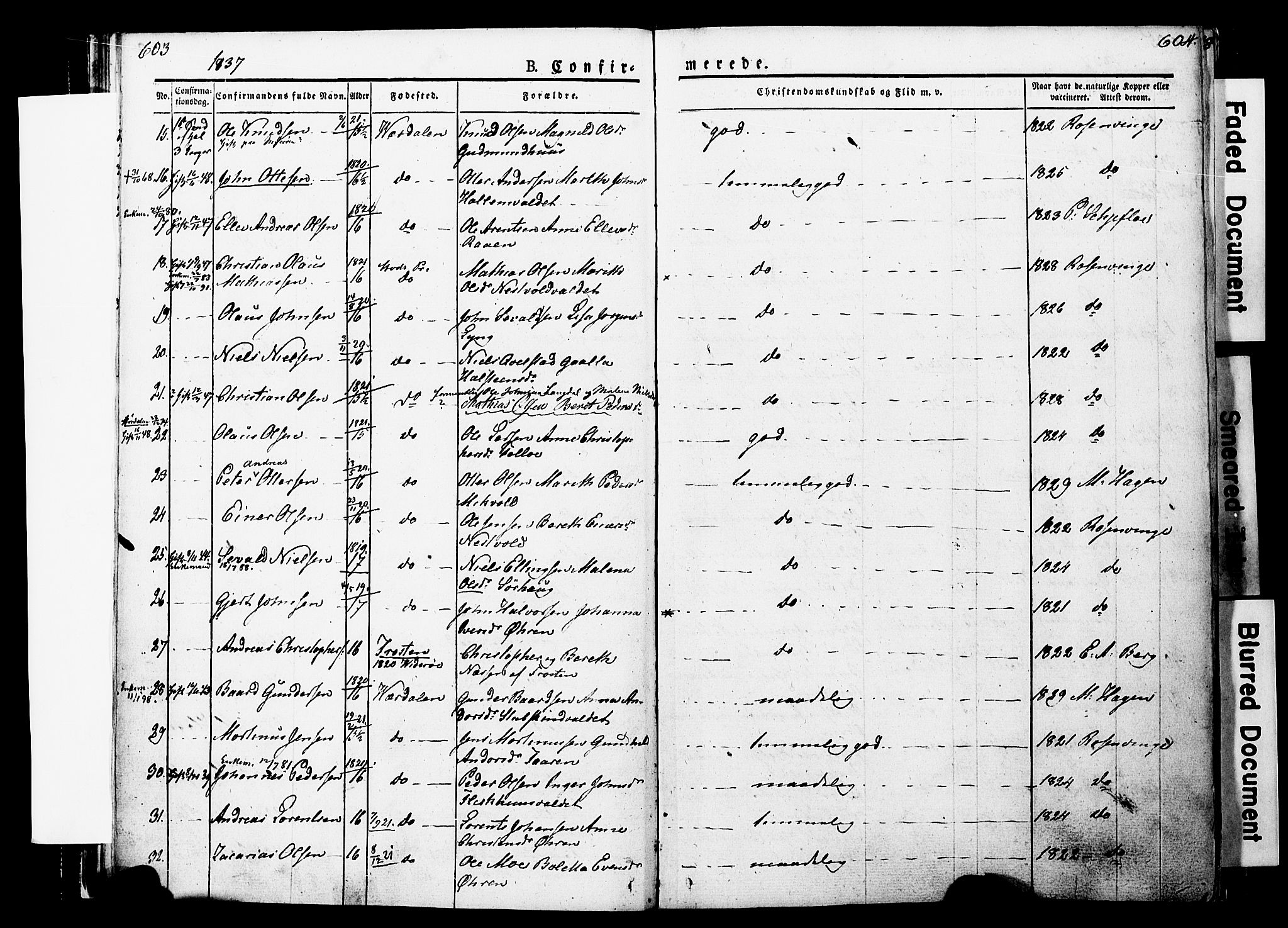 Ministerialprotokoller, klokkerbøker og fødselsregistre - Nord-Trøndelag, SAT/A-1458/723/L0243: Parish register (official) no. 723A12, 1822-1851, p. 603-604