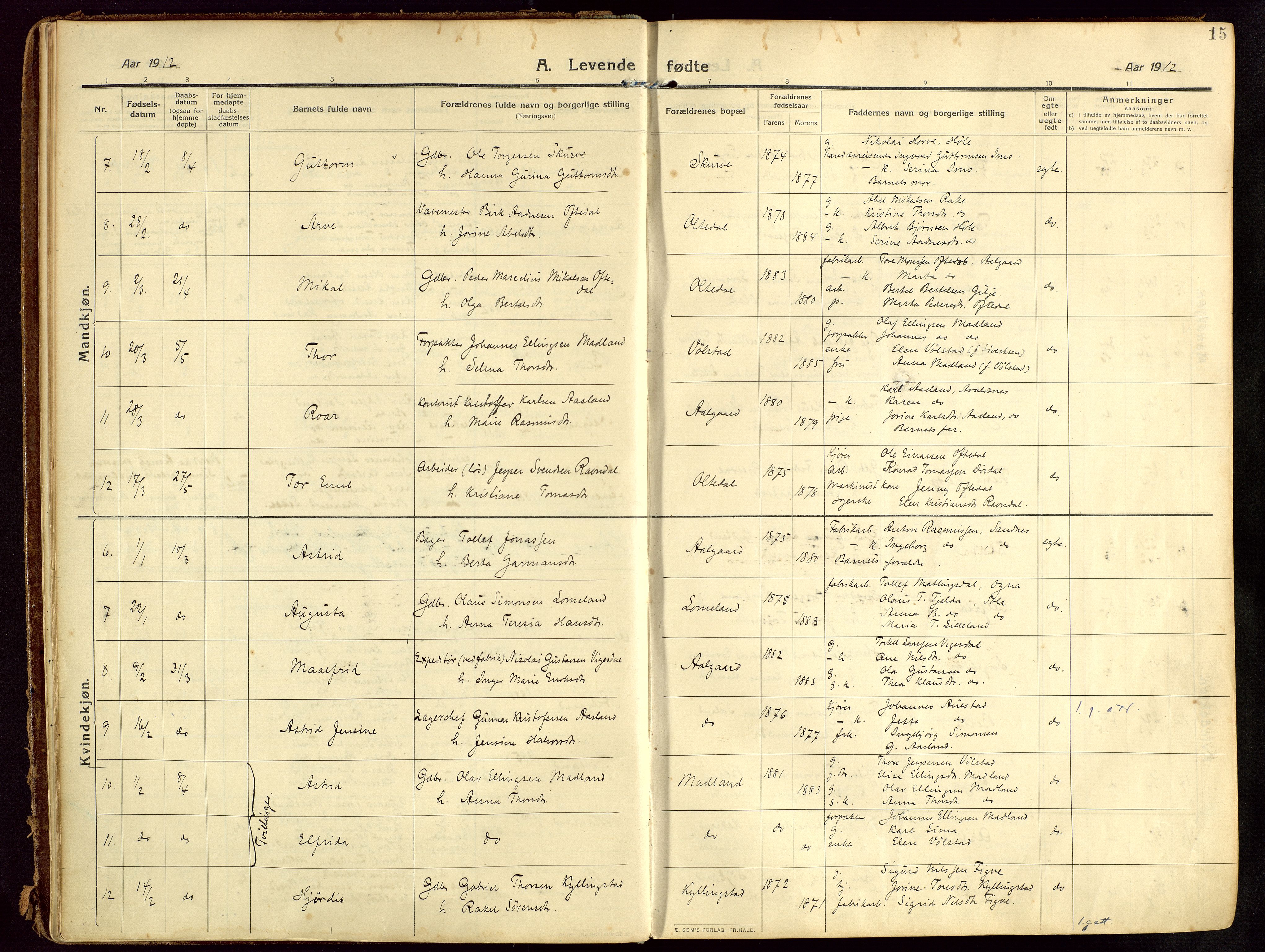 Lye sokneprestkontor, AV/SAST-A-101794/002/B/L0001: Parish register (official) no. A 13, 1910-1925, p. 15