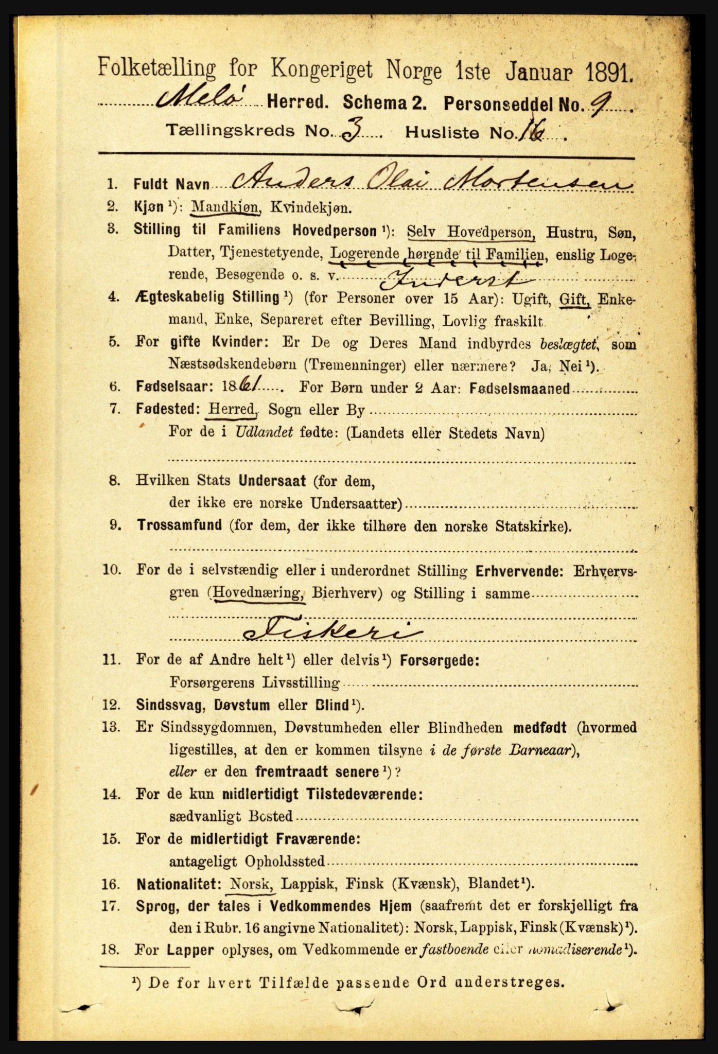 RA, 1891 census for 1837 Meløy, 1891, p. 1030